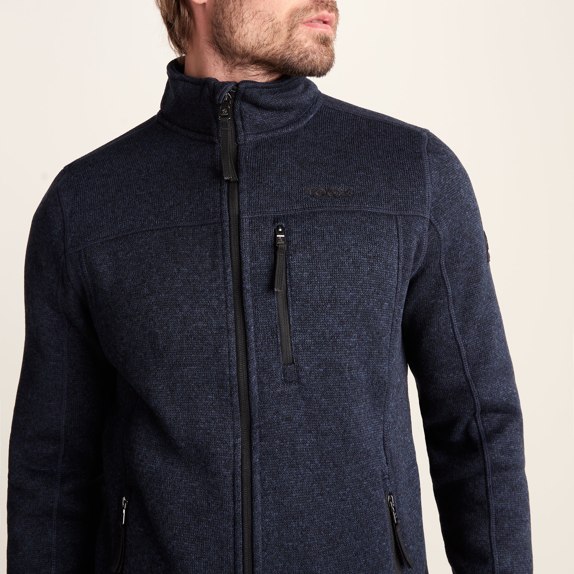 Cresswell Mens Knitlook Fleece Jacket - Dark Indigo Marl - Image 2