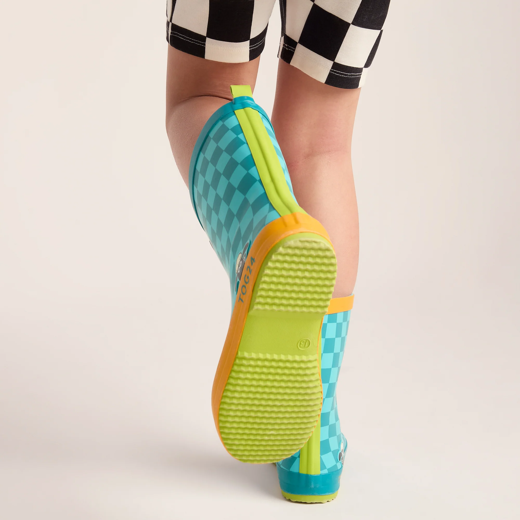 Dorper Kids Shaun the Sheep Wellies - Spearmint/Bubblegum Checkerboard - Image 3