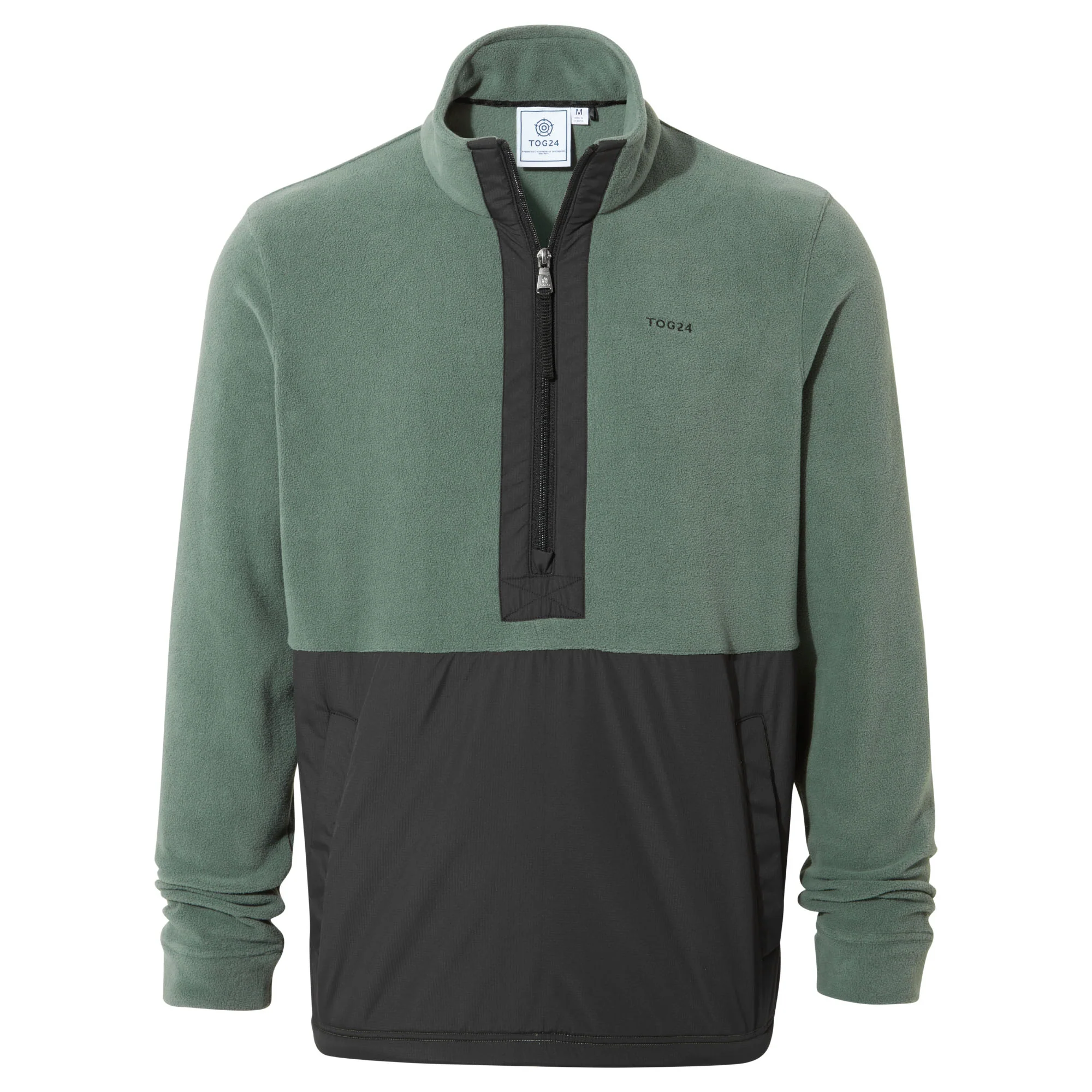 Dowson Mens Relaxed Fit Microfleece Zip Neck - Black/Light Forest - Image 7