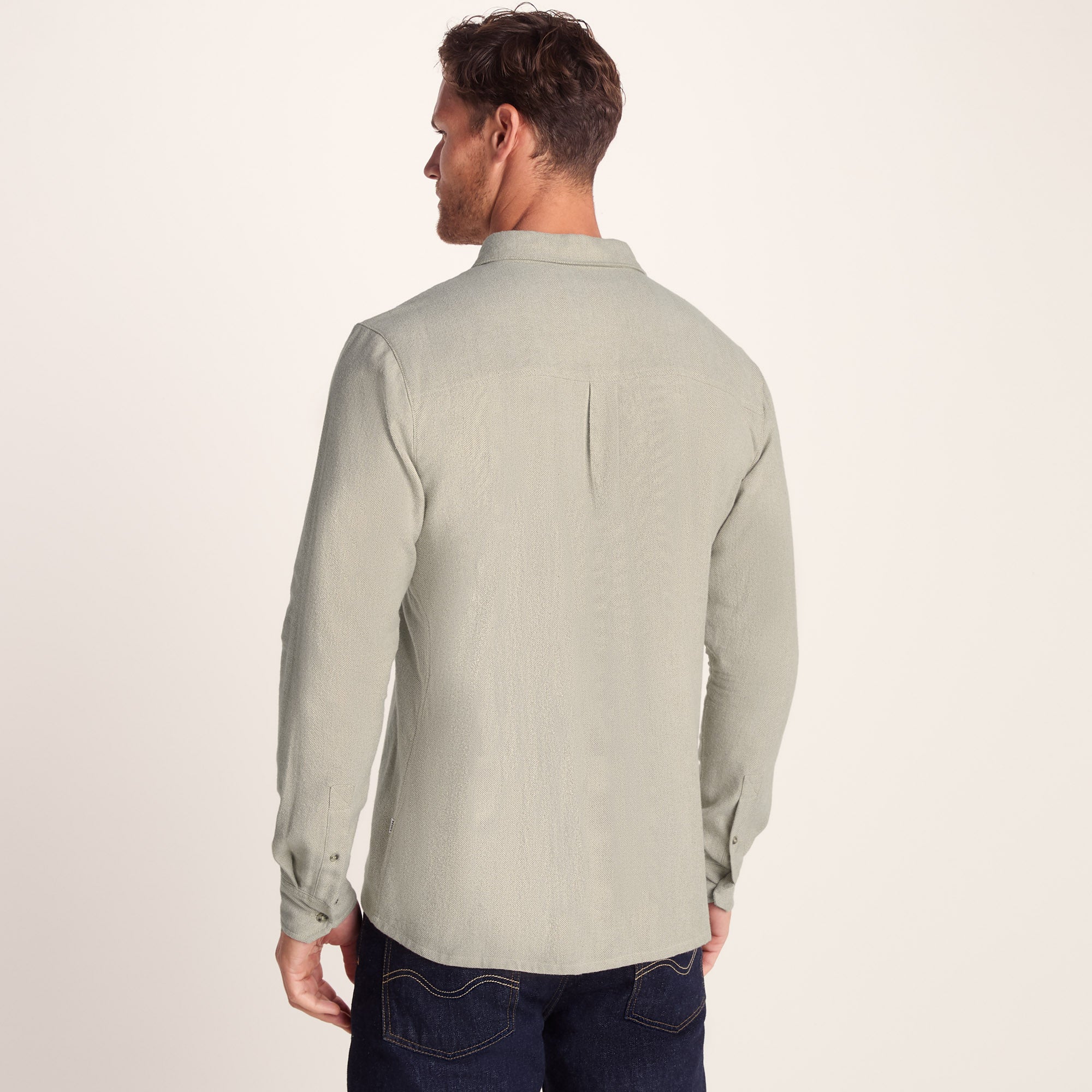 Draper Mens Long Sleeve Cotton Herringbone Shirt - Hazelnut - Image 3