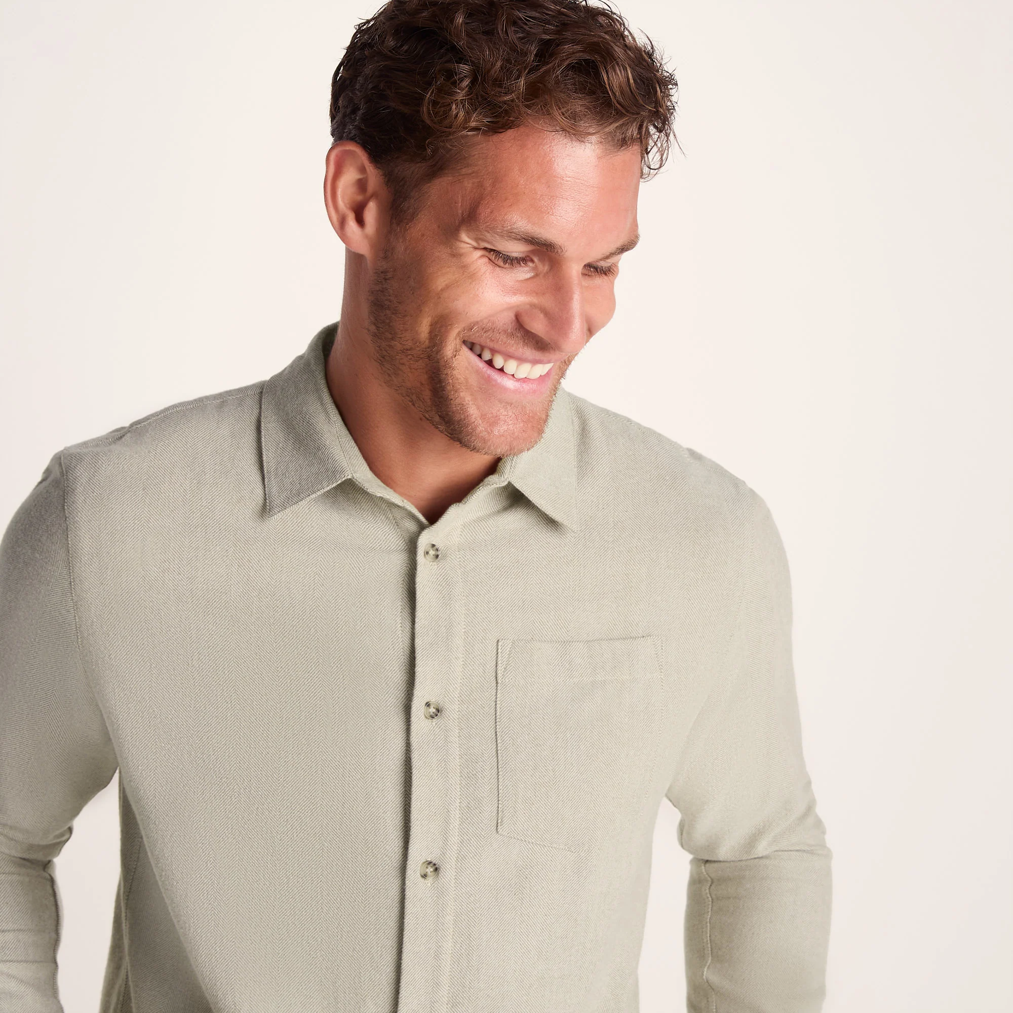 Draper Mens Long Sleeve Cotton Herringbone Shirt - Hazelnut - Image 7
