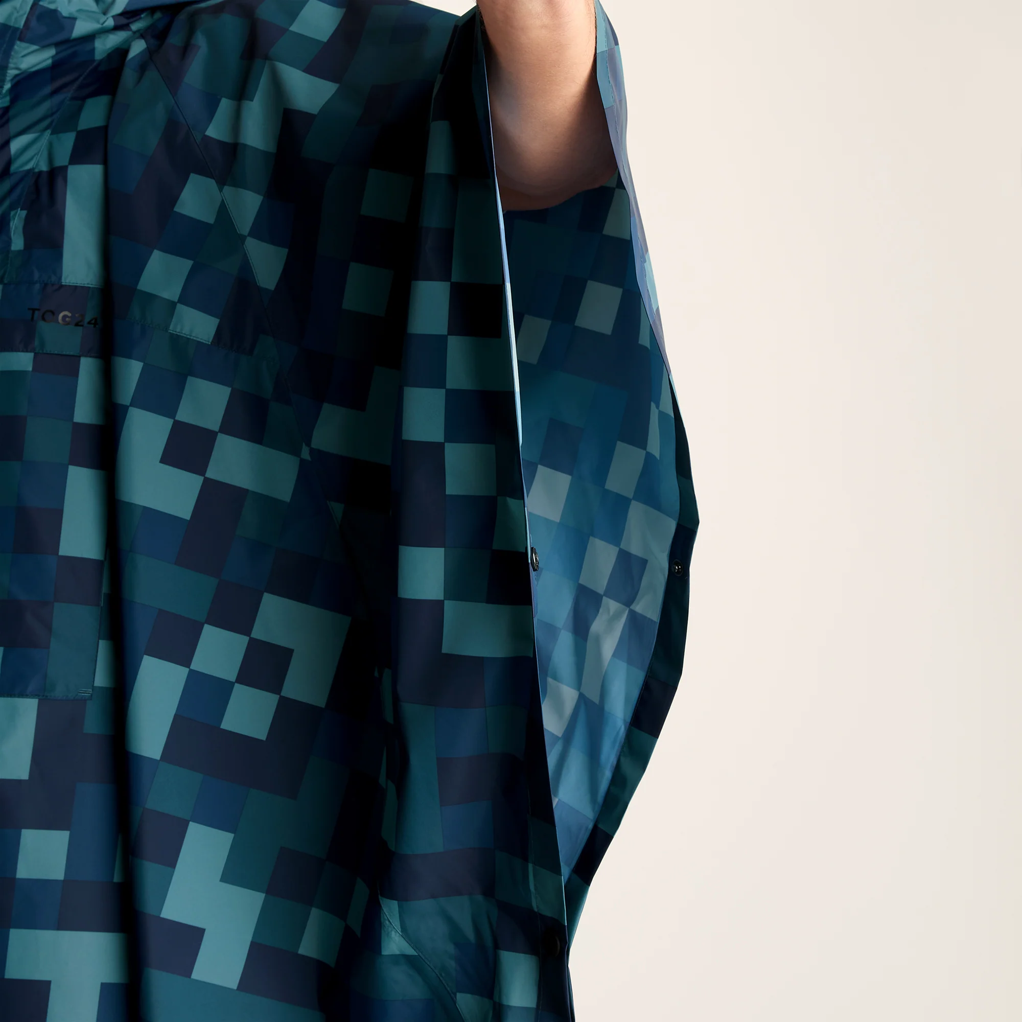 Drench Unisex Waterproof Poncho - Blue Pixel Print - Image 5