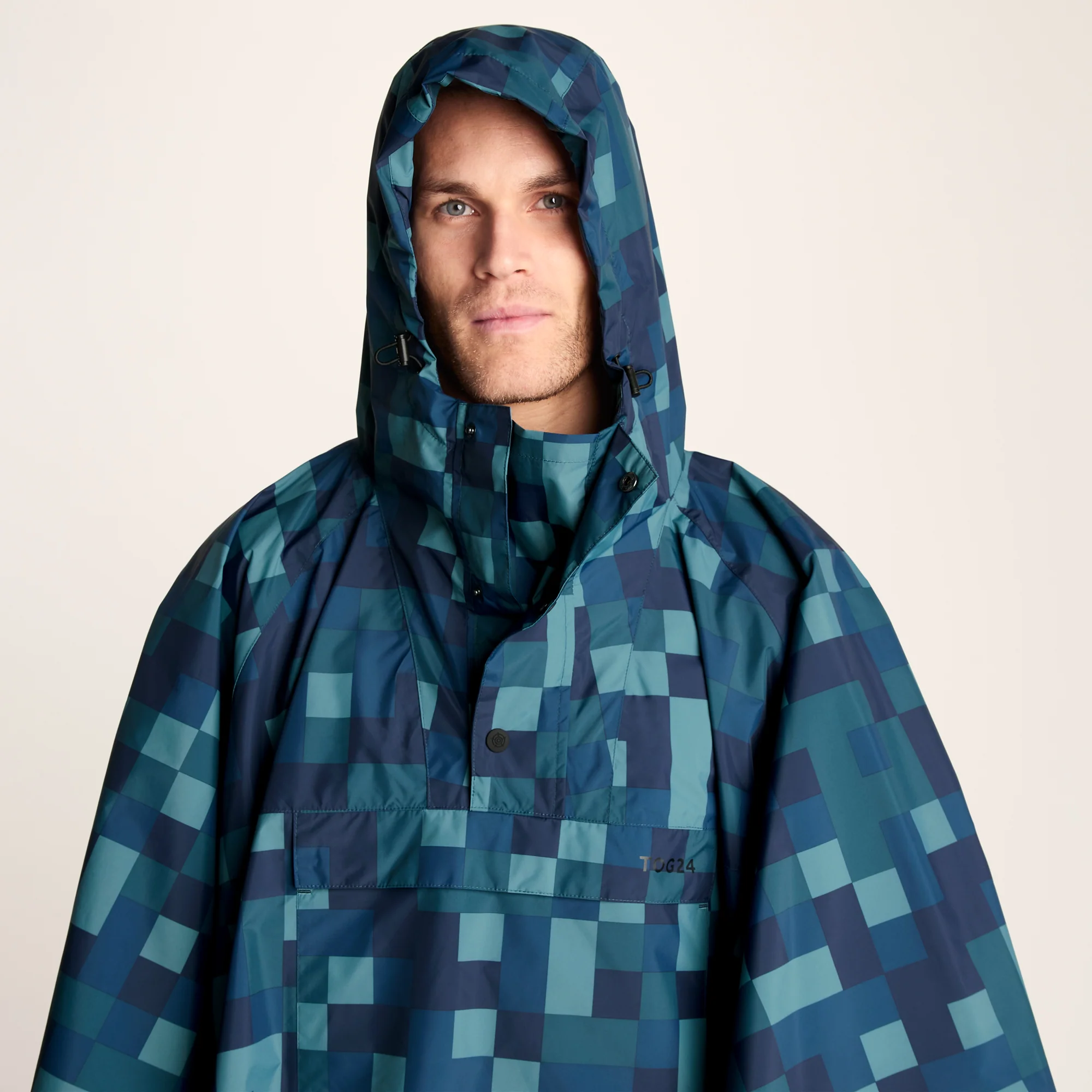 Drench Unisex Waterproof Poncho - Blue Pixel Print - Image 6