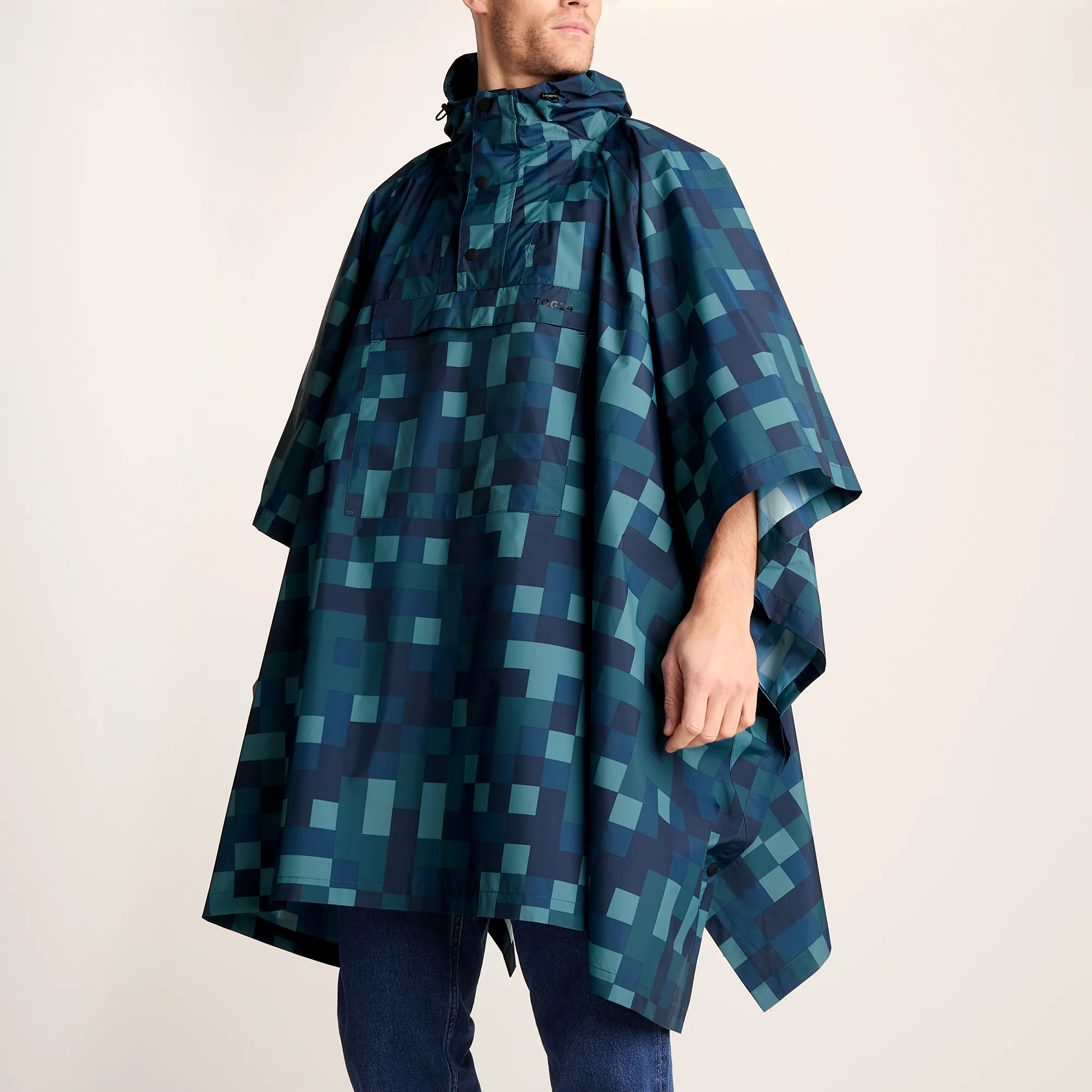 Drench Unisex Waterproof Poncho - Blue Pixel Print - Image 8