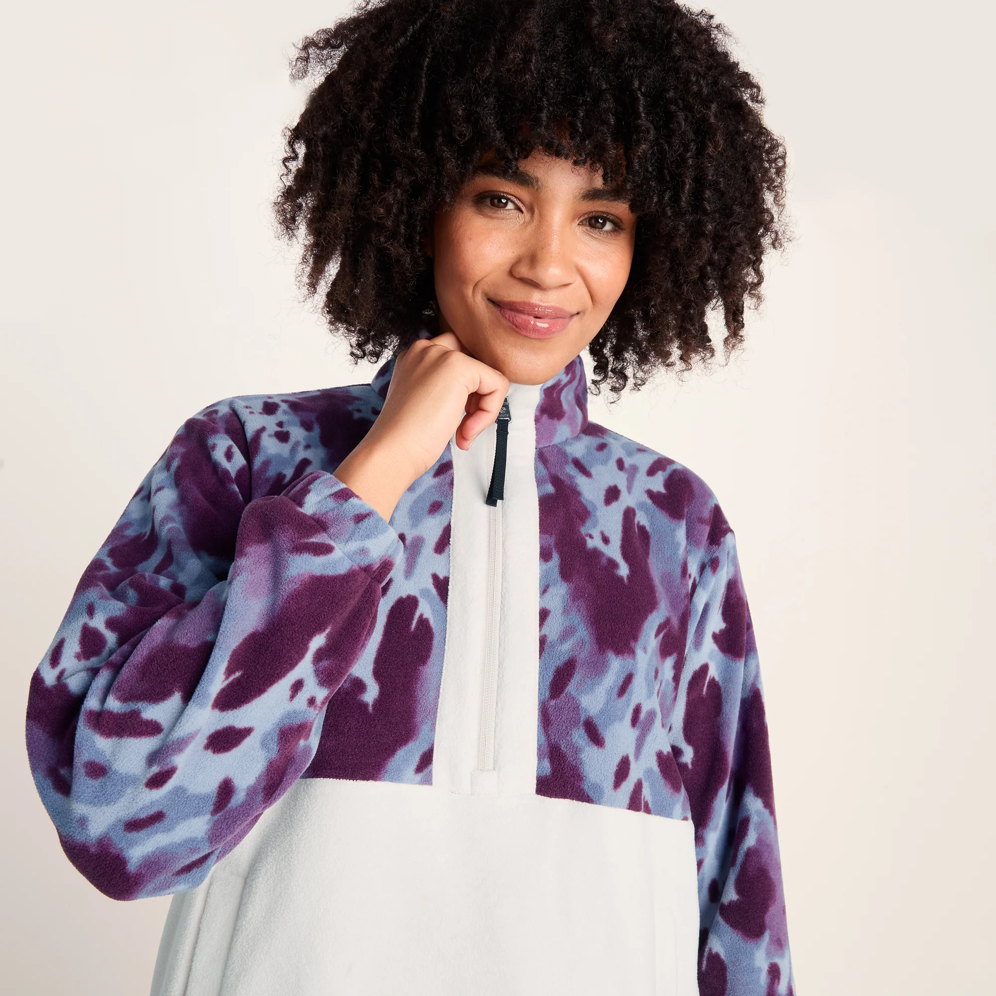 Eden Womens Relaxed Fit Microfleece Zip Neck - Smokey Blue Print - Image 5