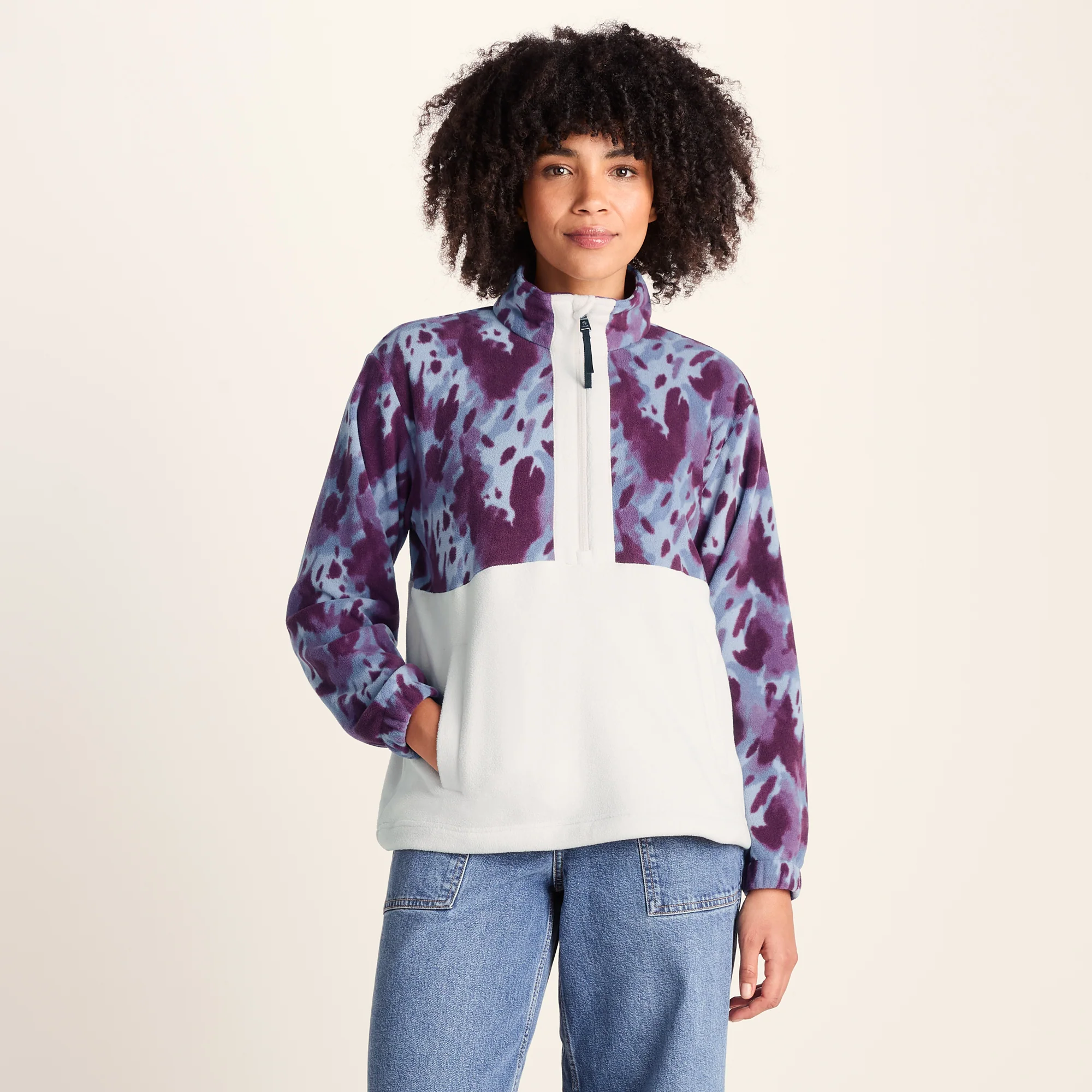 Eden Womens Relaxed Fit Microfleece Zip Neck - Smokey Blue Print - Image 6