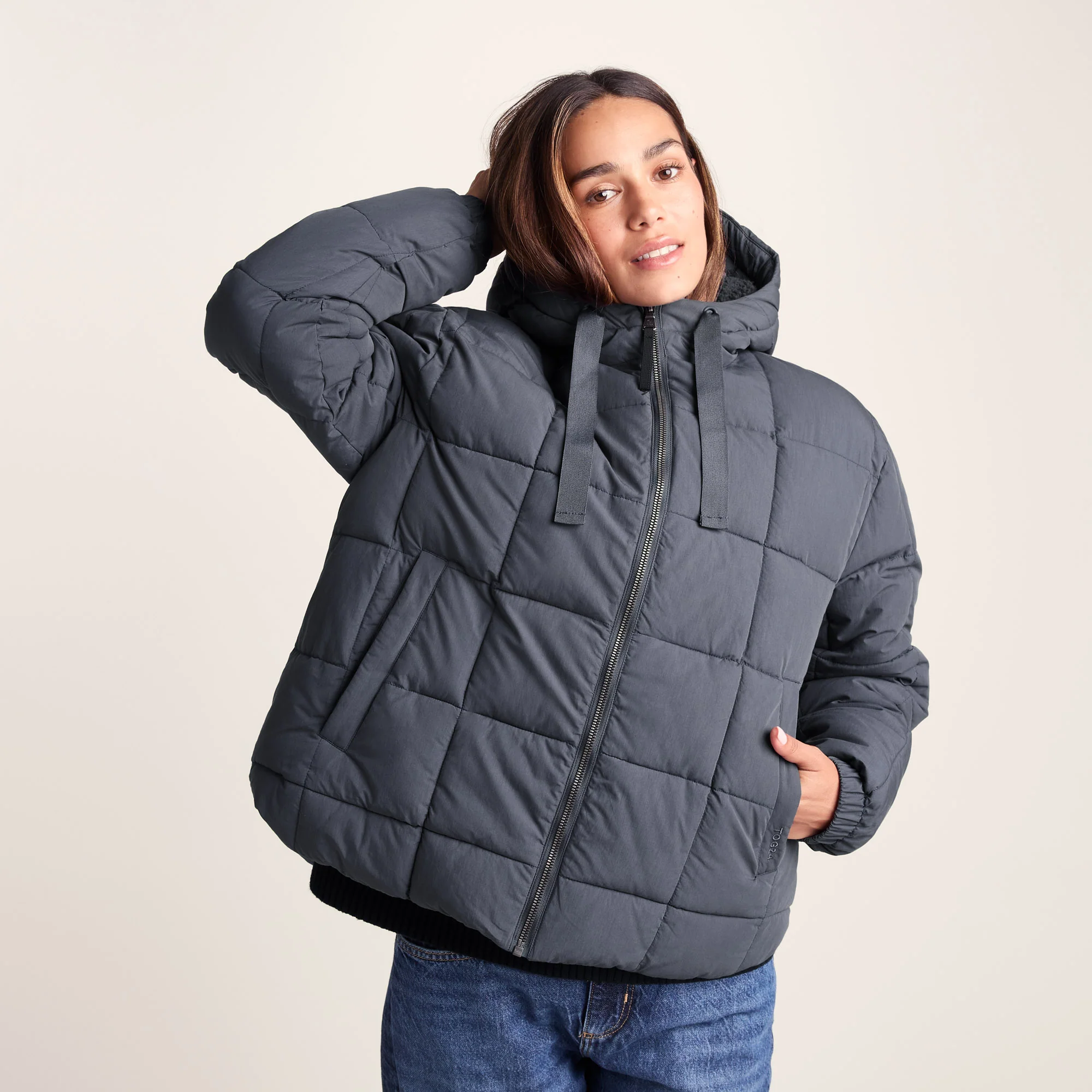 Else Womens Oversized Shower Resistant Heavy Padded Jacket - Washed Blue