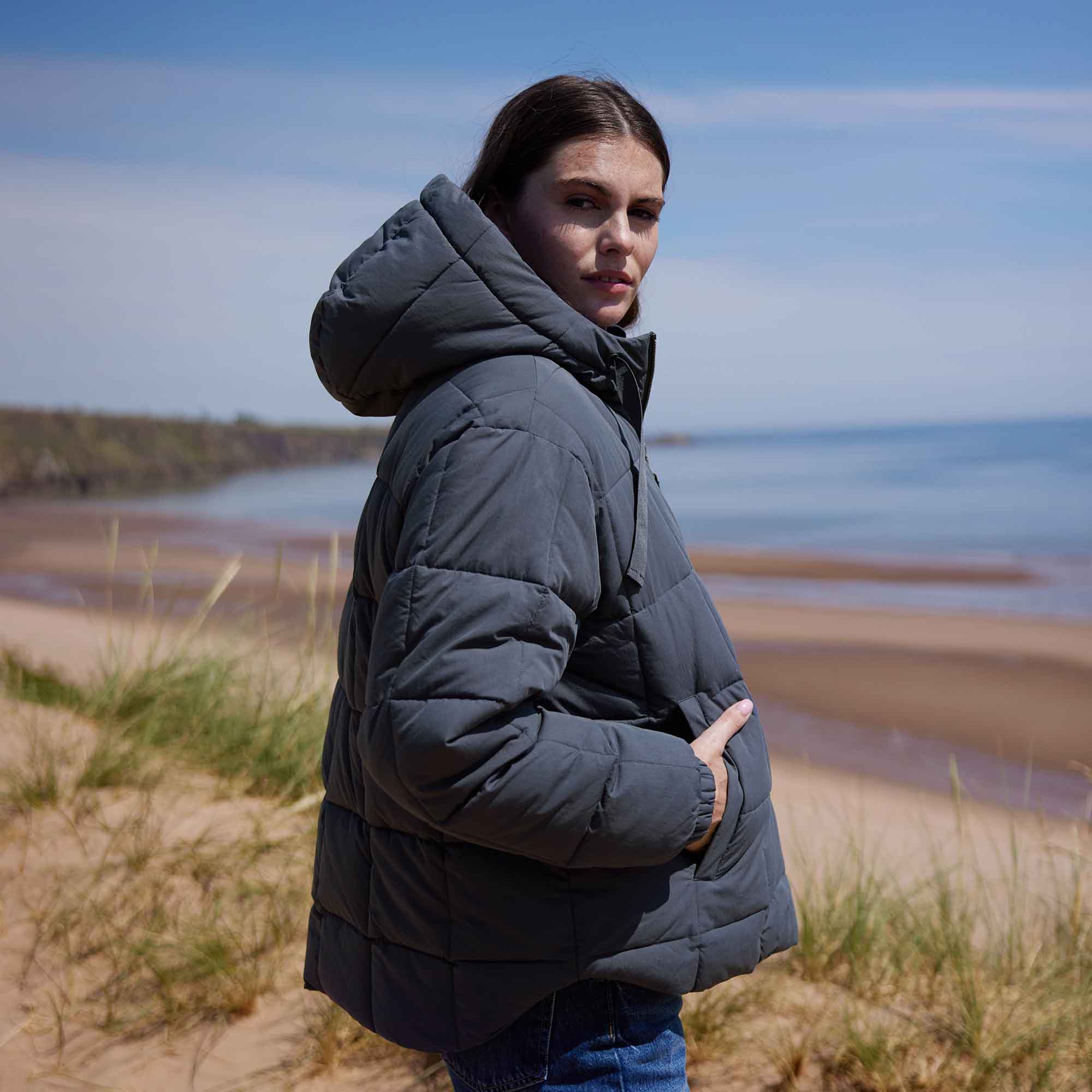 Else Womens Oversized Shower Resistant Heavy Padded Jacket - Washed Blue - Image 7