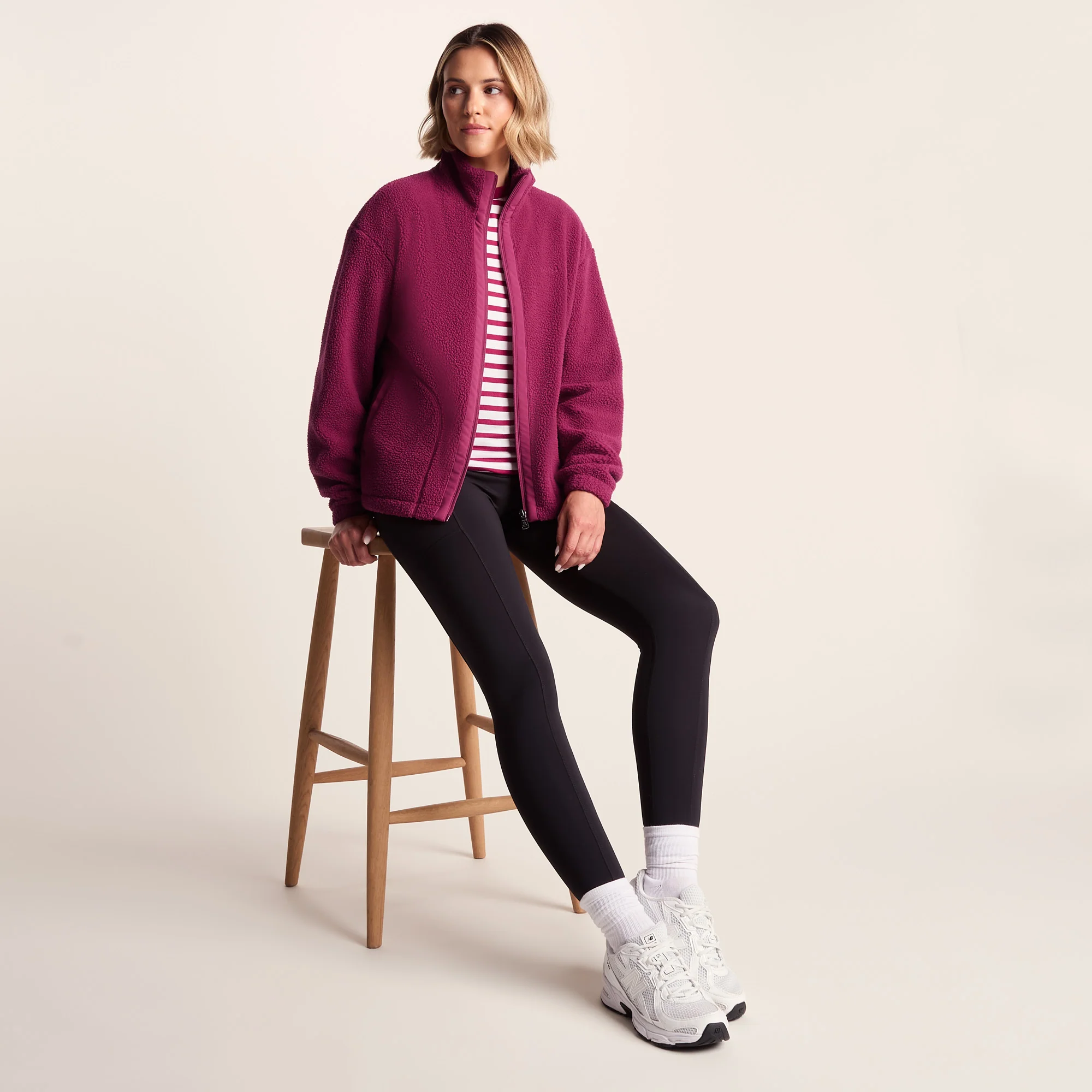 Emilie Womens Relaxed Fit Sherpa Fleece - Washed Burgundy - Image 4