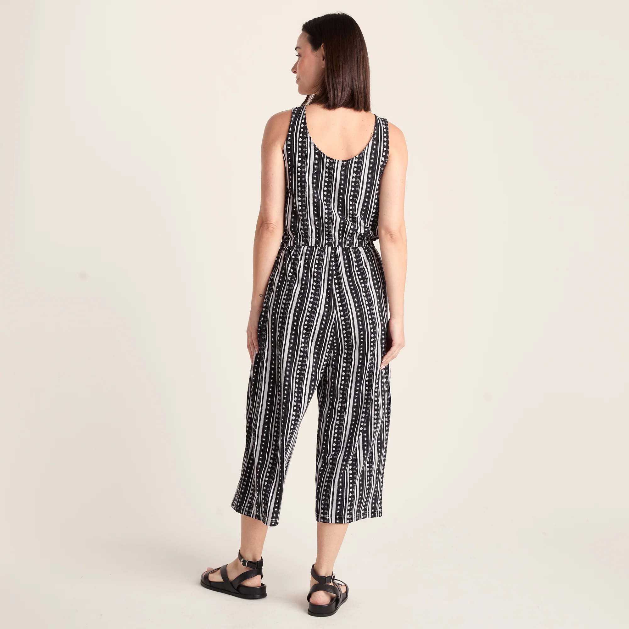 Emmie Womens Supersoft Jumpsuit - Black Doodle Stripe Print - Image 2