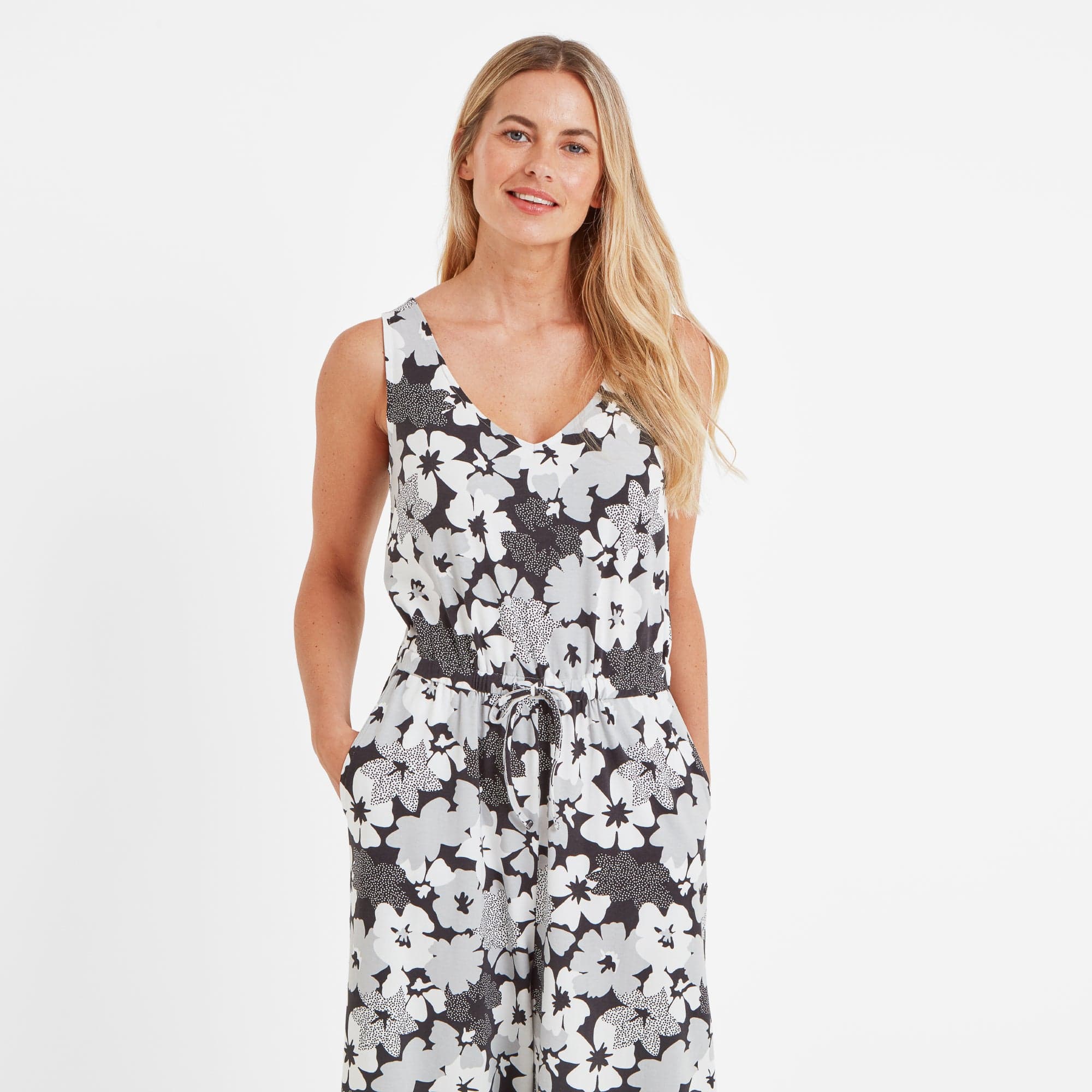 Emmie Womens Supersoft Jumpsuit - Black Floral Print - Image 3