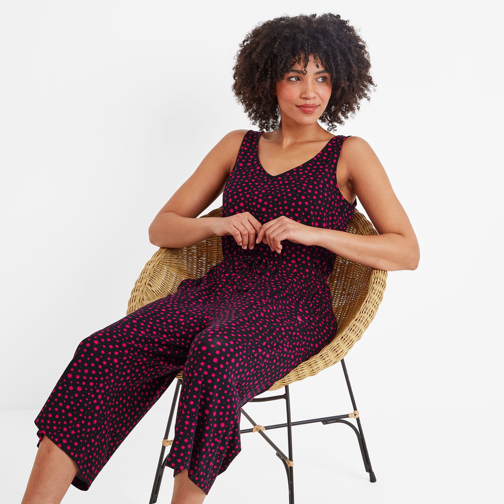 Emmie Womens Supersoft Jumpsuit - Magenta Star Print - Image 3