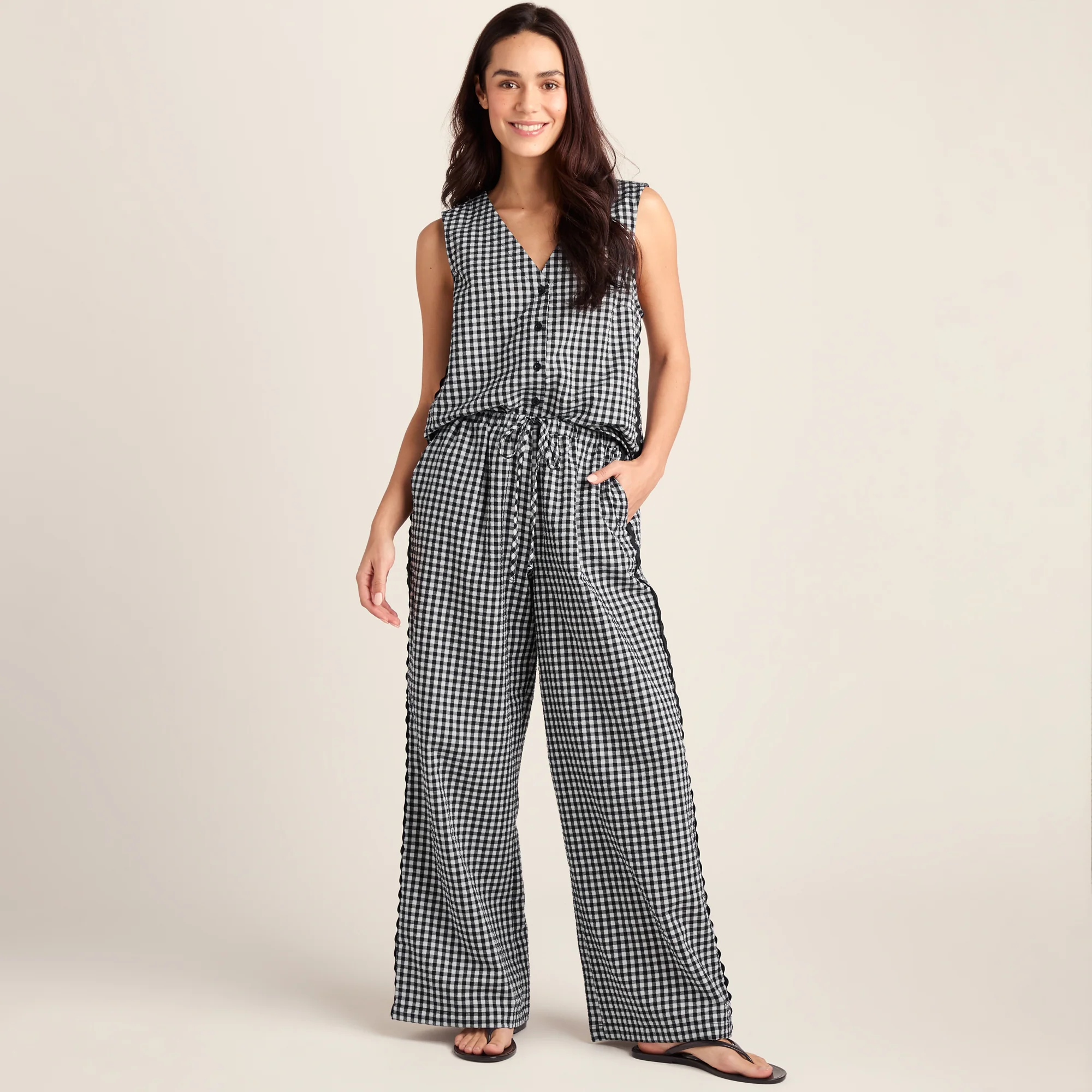 Ferne Womens Gingham Trousers - Black Check - Image 2