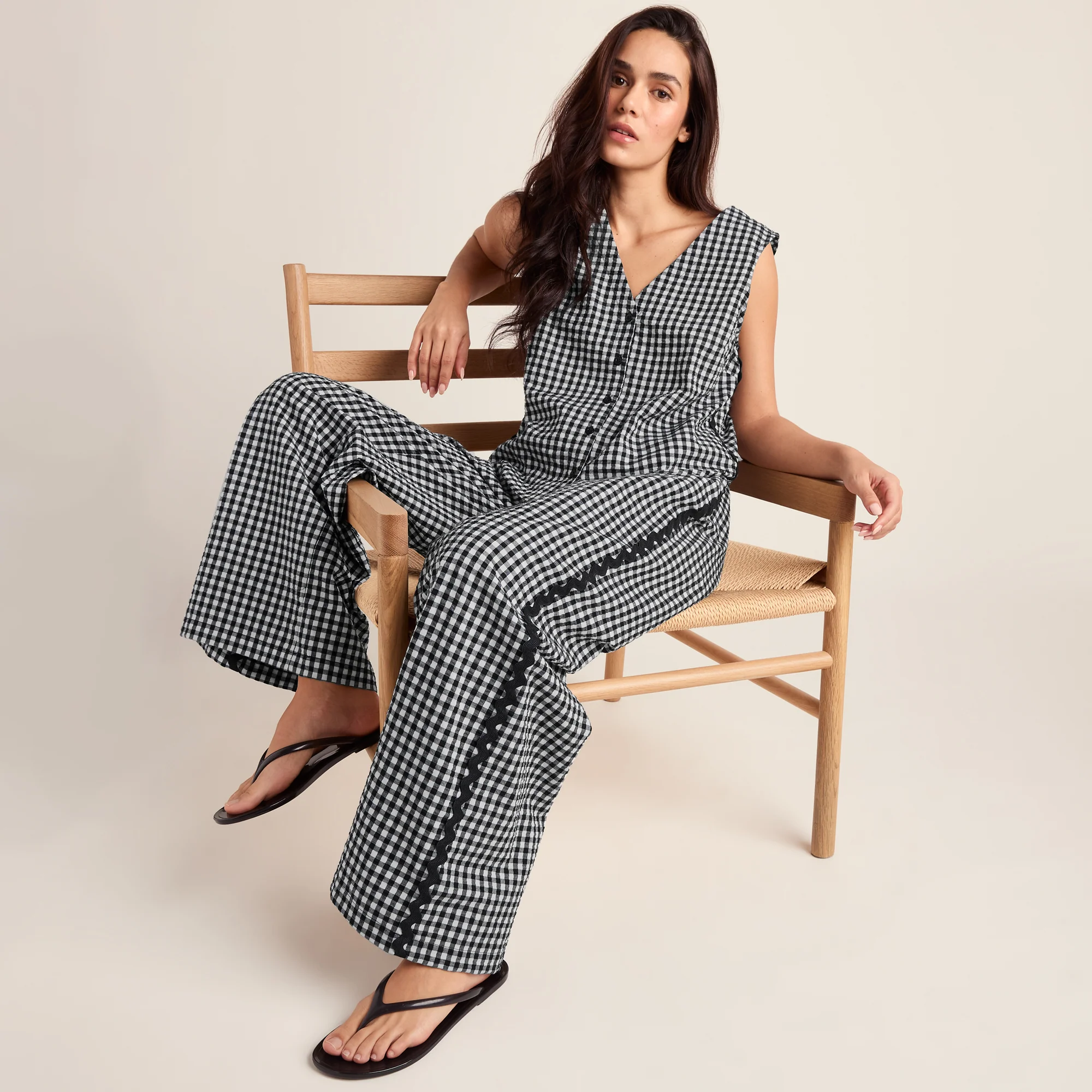 Ferne Womens Gingham Trousers - Black Check - Image 4