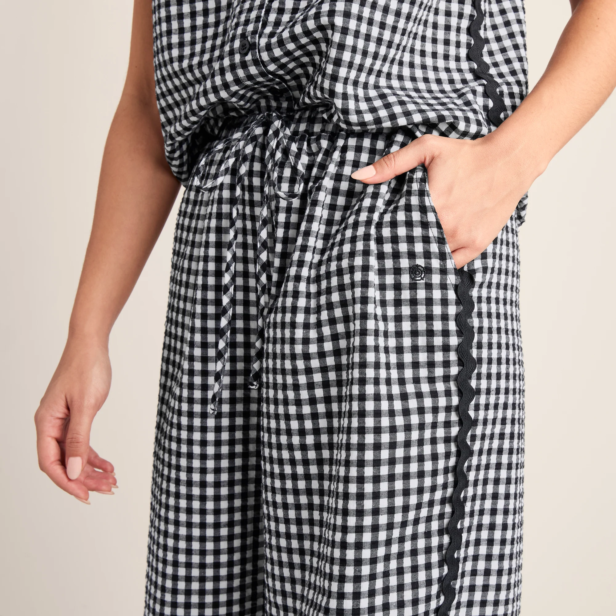 Ferne Womens Gingham Trousers - Black Check - Image 6