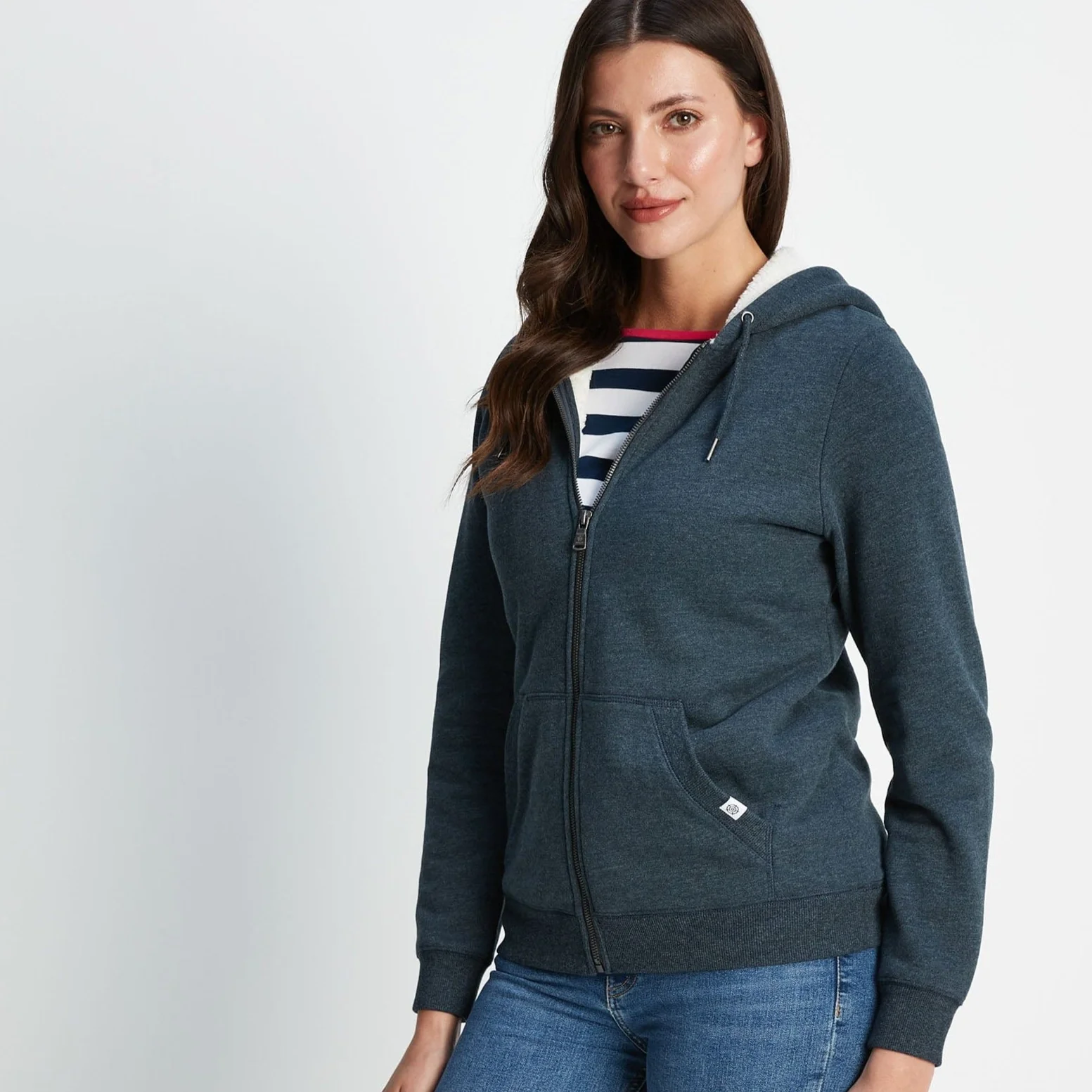 Finch Womens Supersoft Sherpa Fleece Lined Hoody - Dark Indigo Marl - Image 3