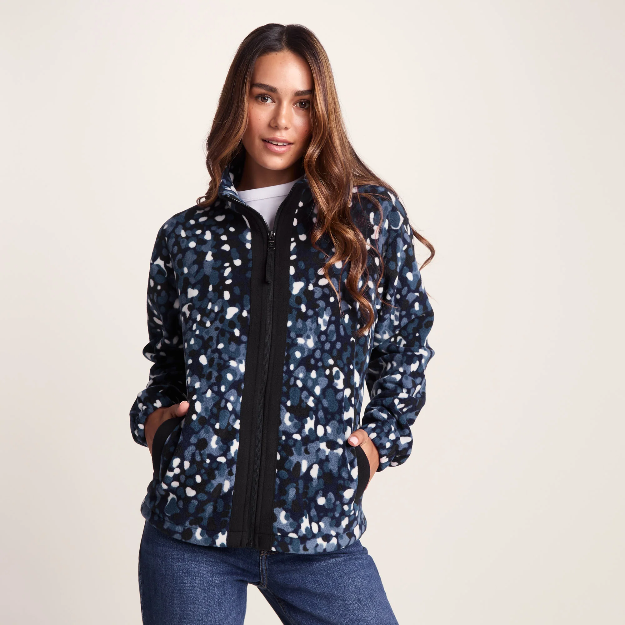 Firan Womens Relaxed Fit Microfleece Jacket - Oxford Blue Pebble Print