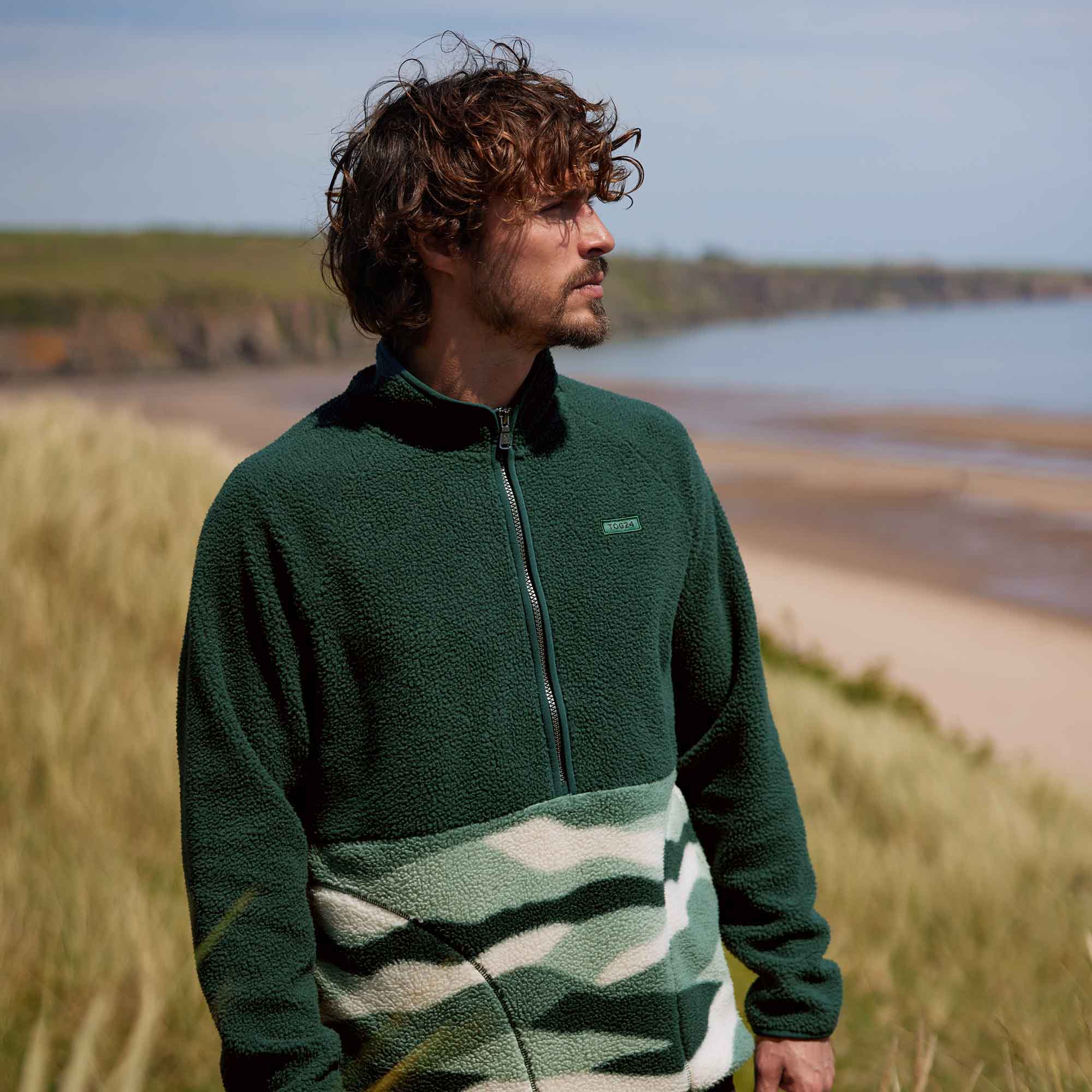 Flaxley Mens Sherpa Fleece - Racing Green Landscape Print