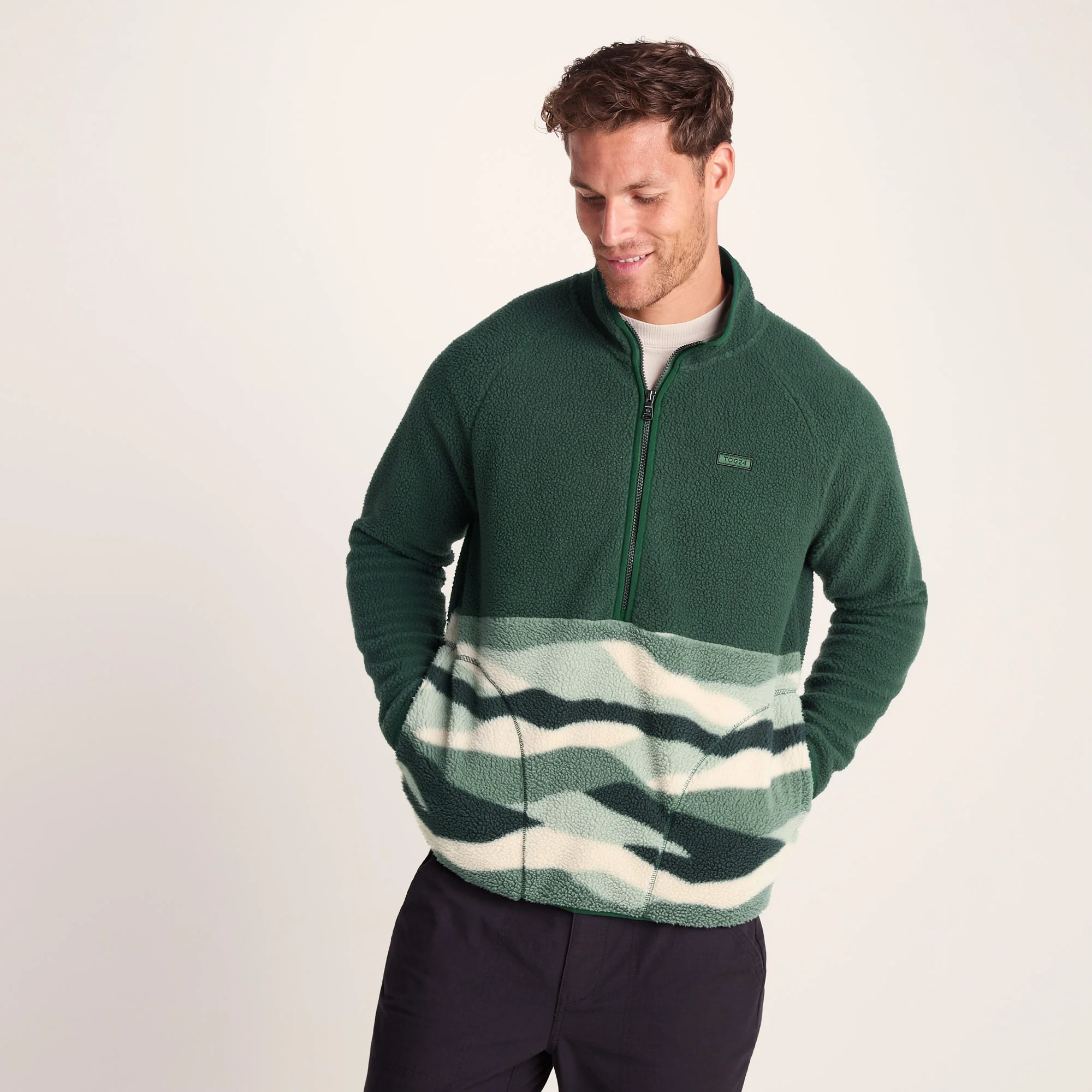 Flaxley Mens Sherpa Fleece - Racing Green Landscape Print - Image 2