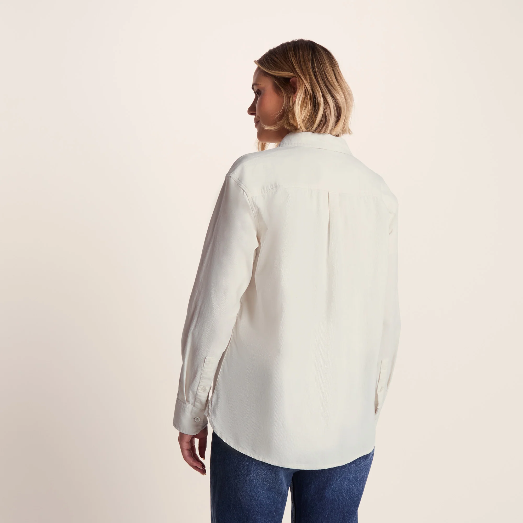 Harby Womens Long Sleeve Lightweight Corduroy Shirt - Vanilla - Image 3