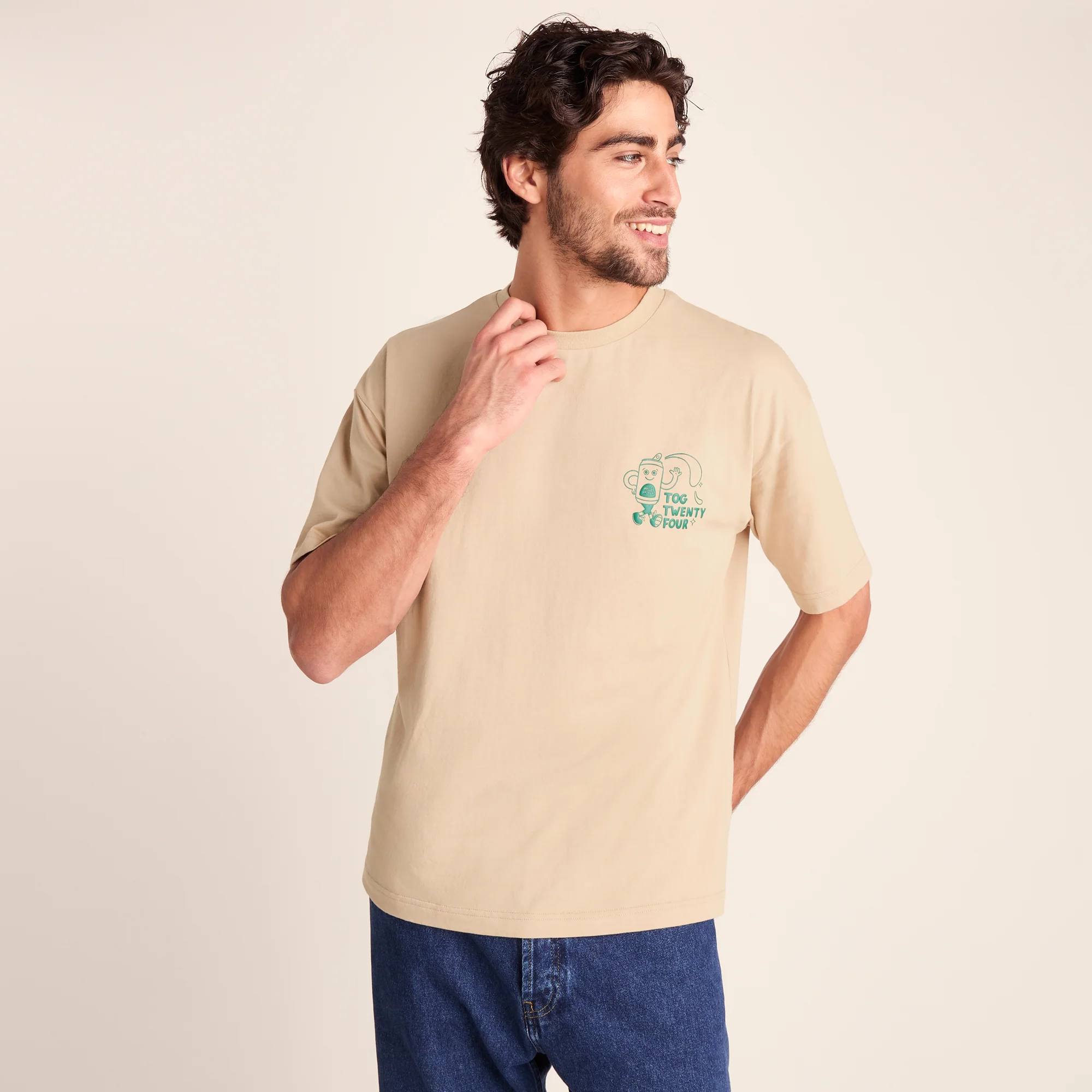 Hop Mens Relaxed Fit Premium Supersoft Hattie Clark T-Shirt - Classic Beige