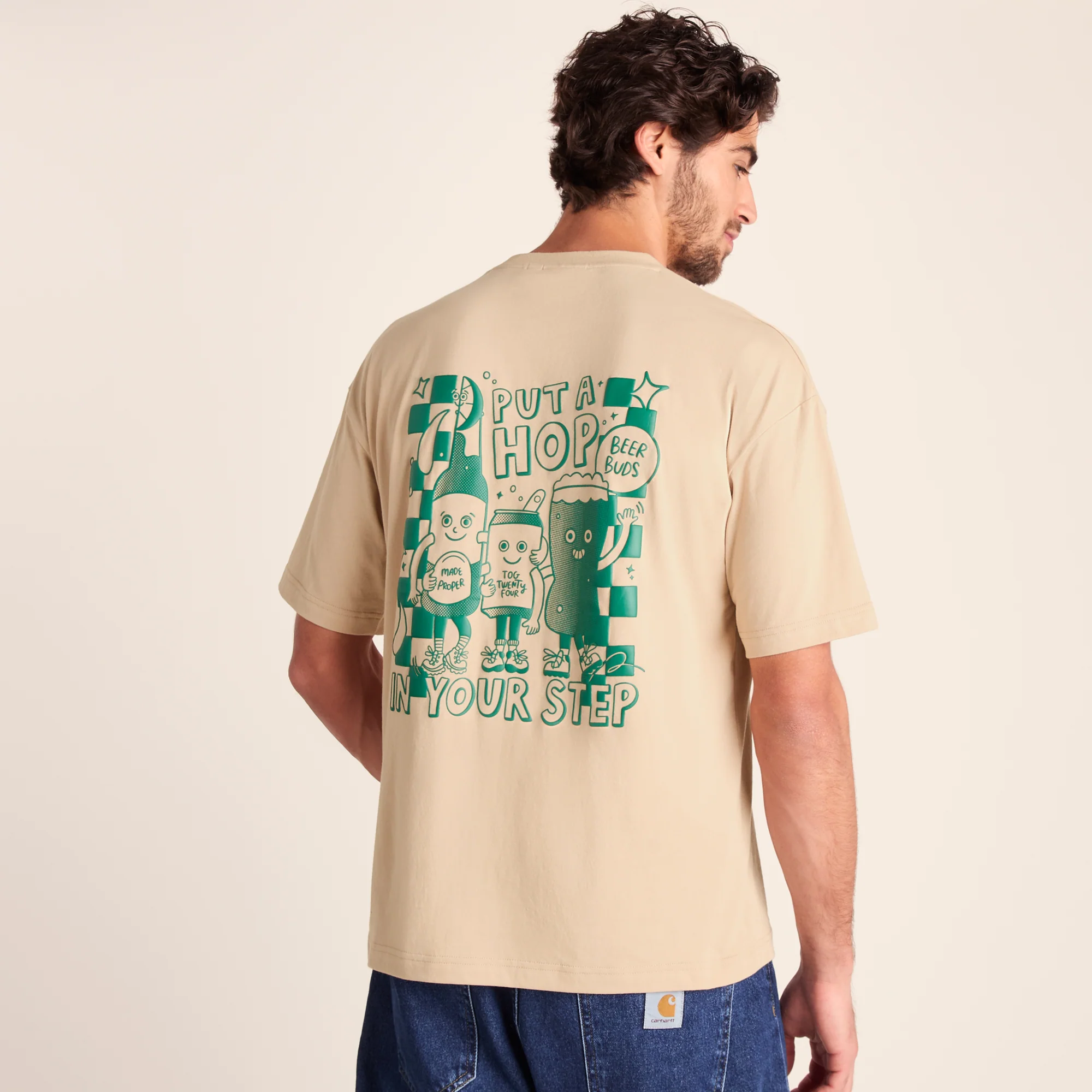 Hop Mens Relaxed Fit Premium Supersoft Hattie Clark T-Shirt - Classic Beige - Image 2