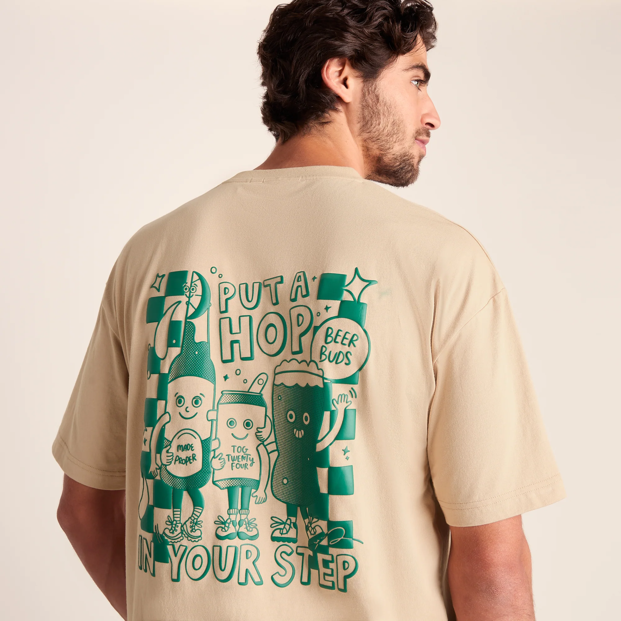 Hop Mens Relaxed Fit Premium Supersoft Hattie Clark T-Shirt - Classic Beige - Image 6