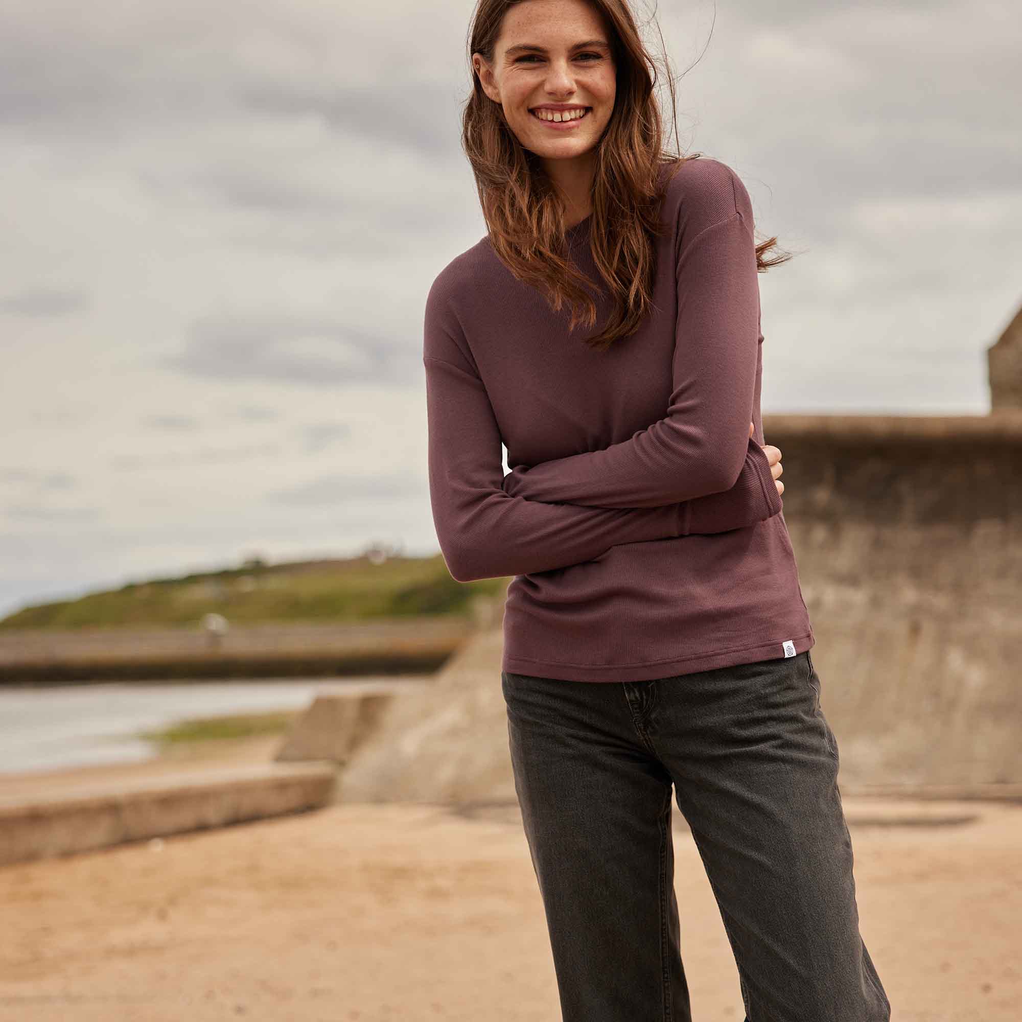 Jemma Womens Long Sleeve Supersoft T-Shirt - Dark Mauve - Image 2