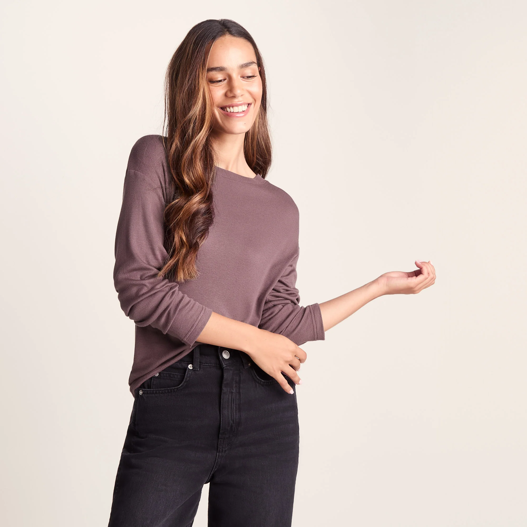 Jemma Womens Long Sleeve Supersoft T-Shirt - Dark Mauve - Image 6