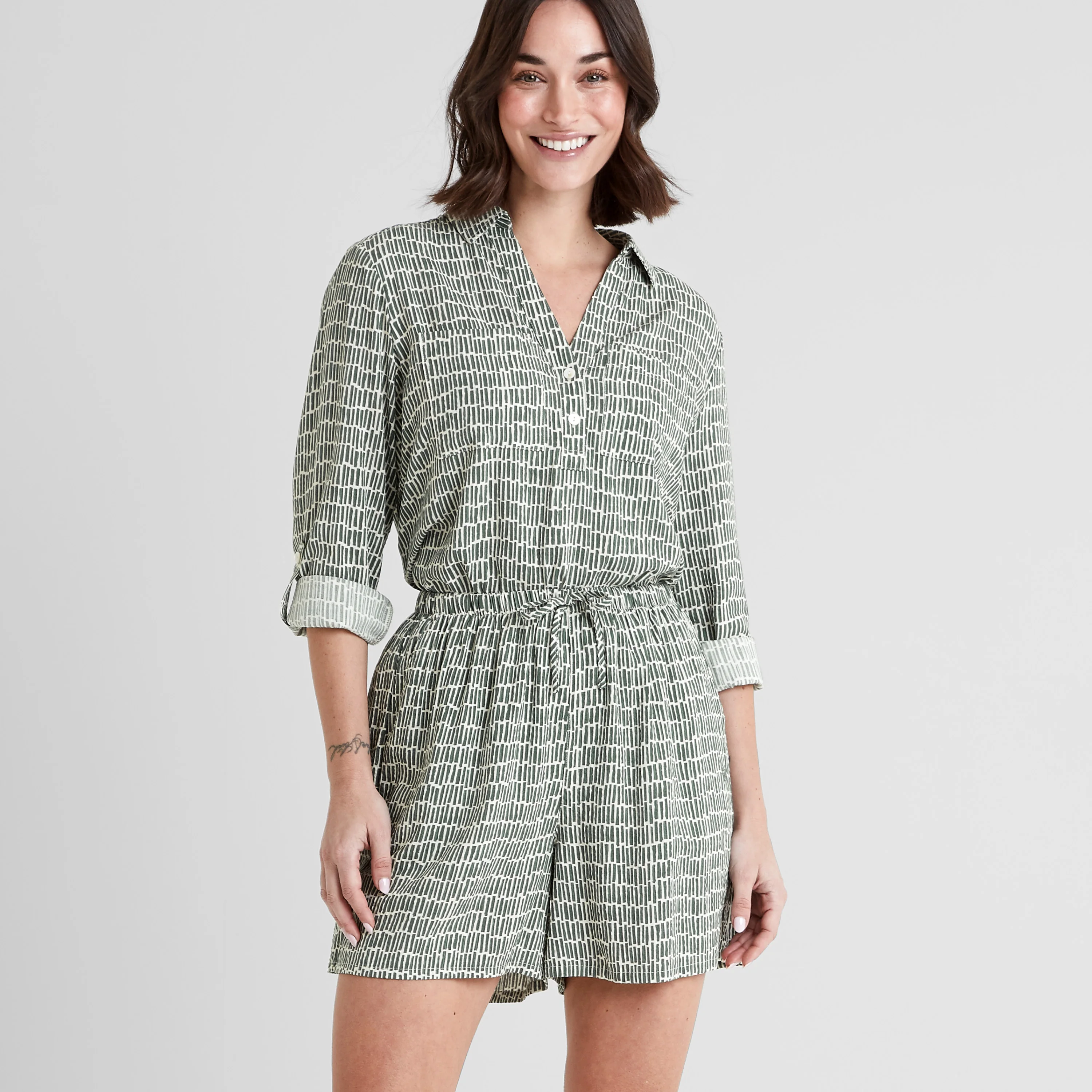 Kadina Womens Long Sleeve Shirt - Green Dash Print - Image 2