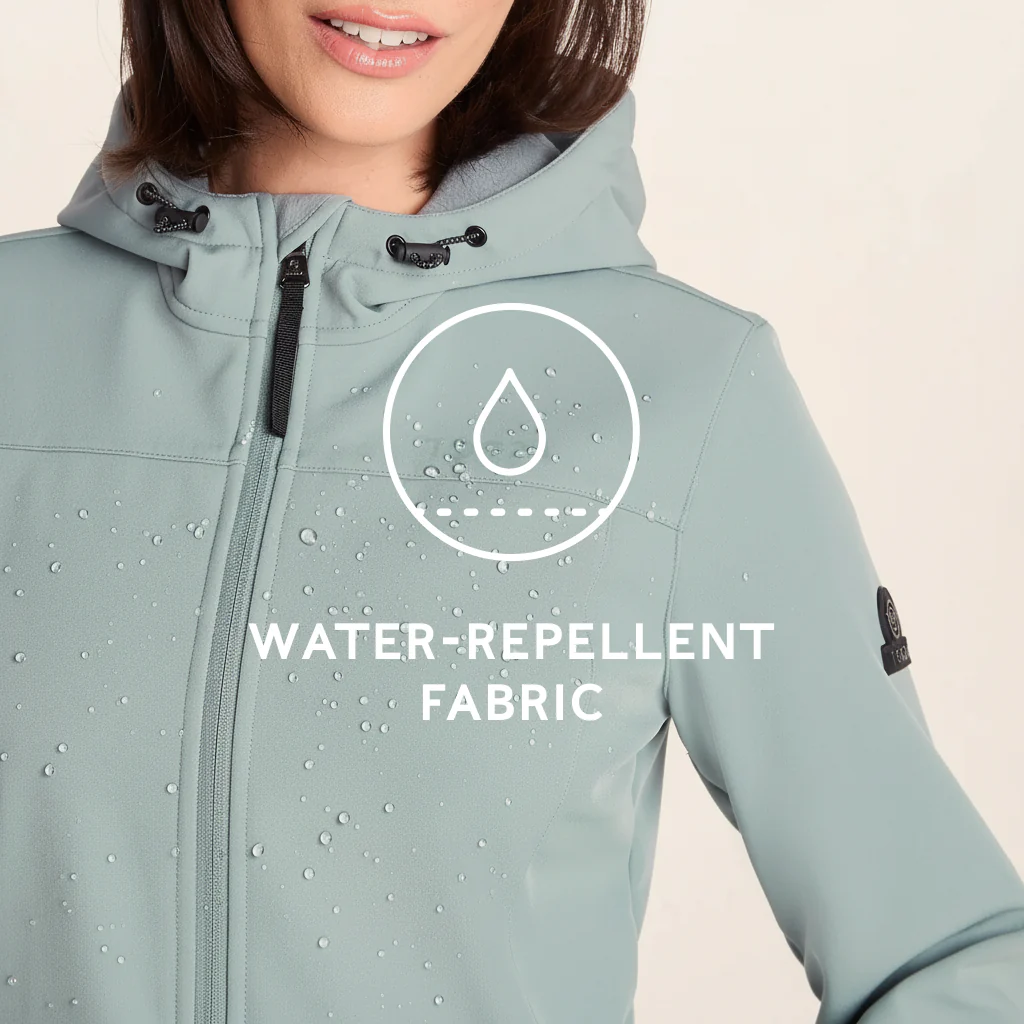Keld Womens Shower Resistant Hooded Softshell Jacket - Smokey Teal - Image 9