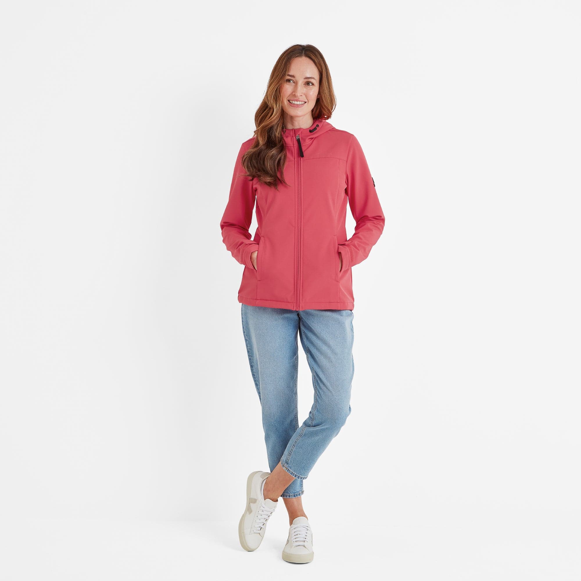 Keld Womens Shower Resistant Hooded Softshell Jacket - Sunset Coral - Image 2