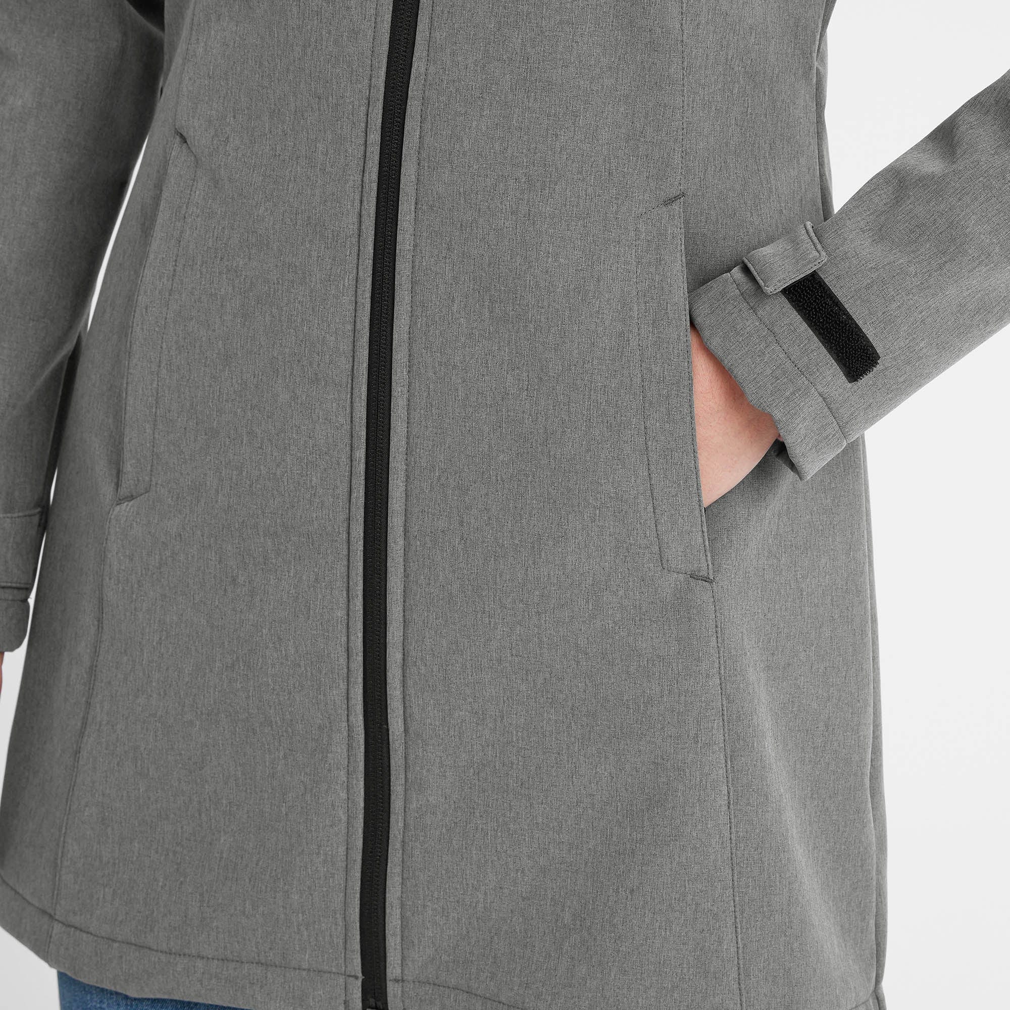 Keld Womens Long Shower Resistant Hooded Softshell Jacket - Dark Grey - Image 7