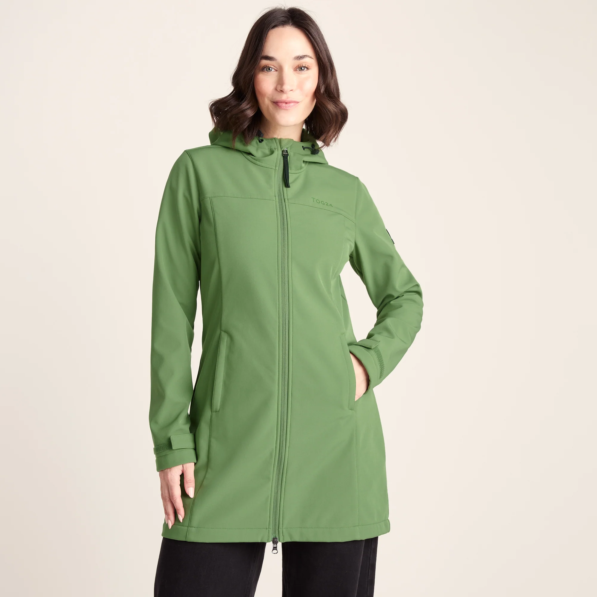 Keld Womens Long Shower Resistant Hooded Softshell Jacket - Dark Matcha - Image 3