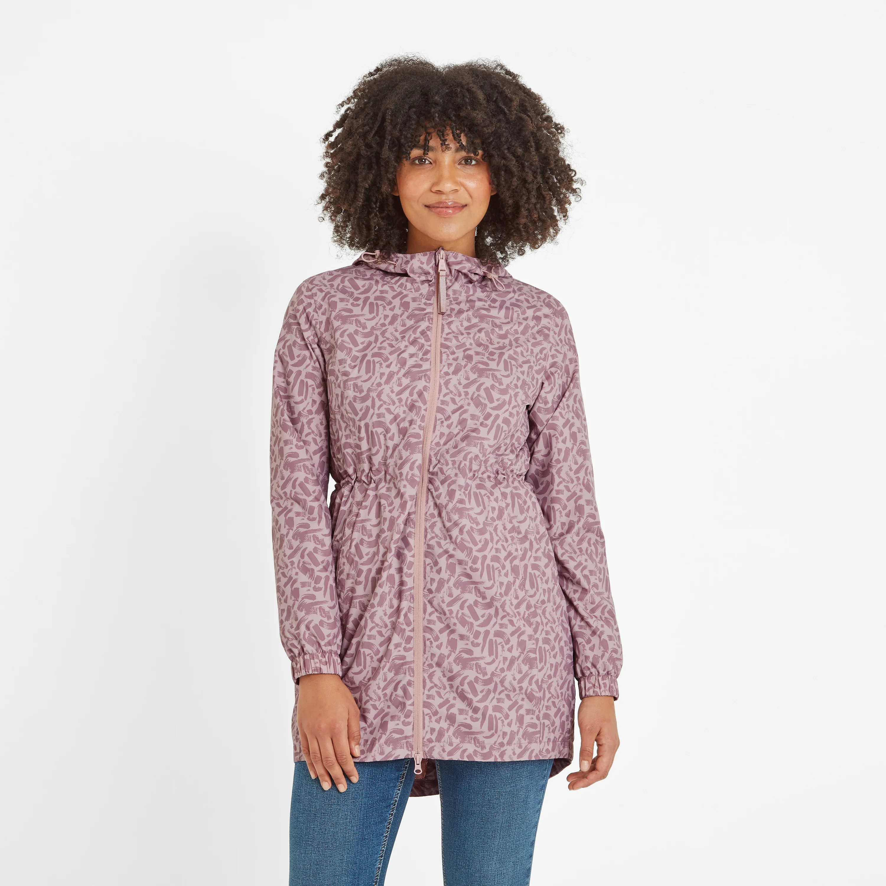 Kilnsey Womens Waterproof  Jacket - Dusky Rose Brushstroke Print - Image 2