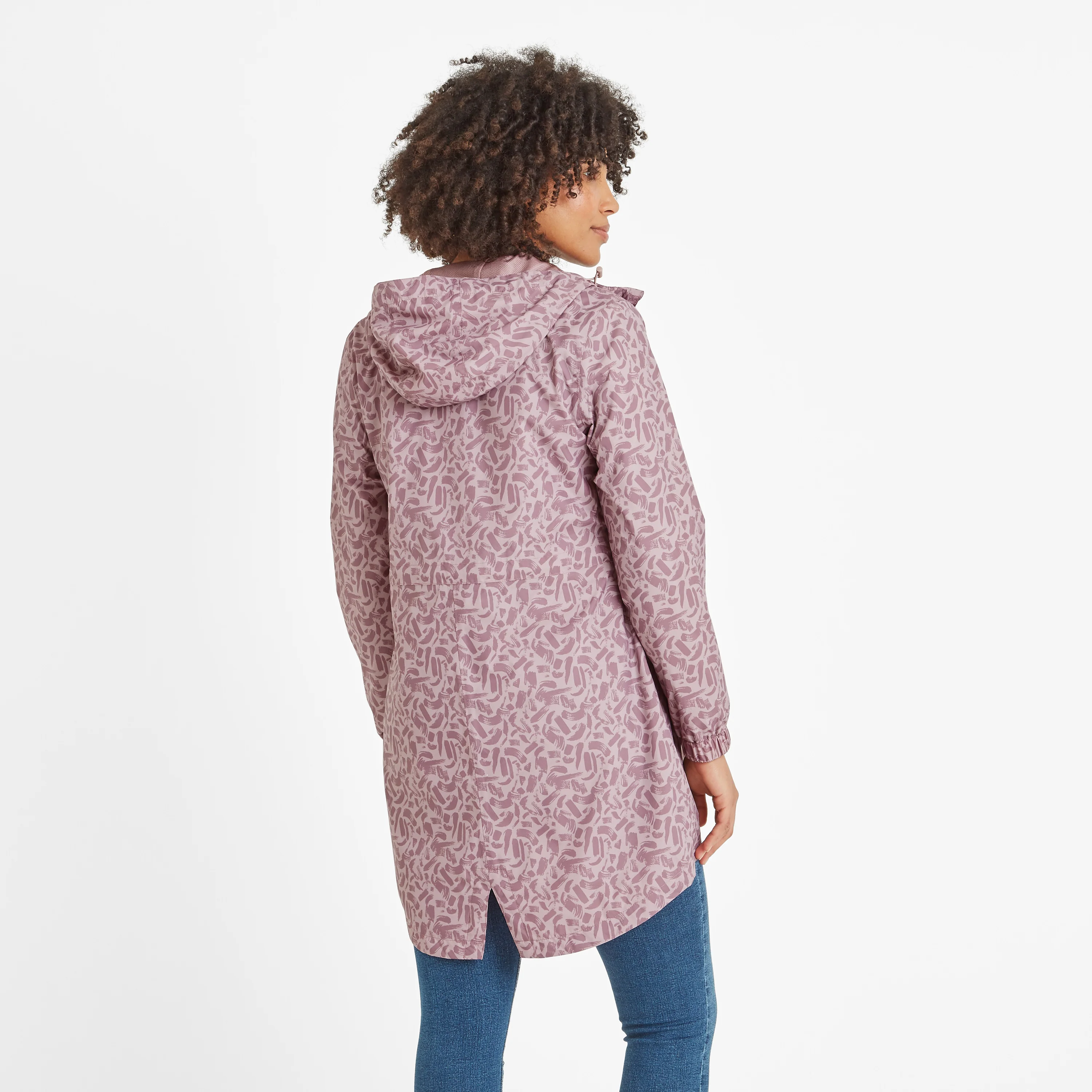 Kilnsey Womens Waterproof  Jacket - Dusky Rose Brushstroke Print - Image 3