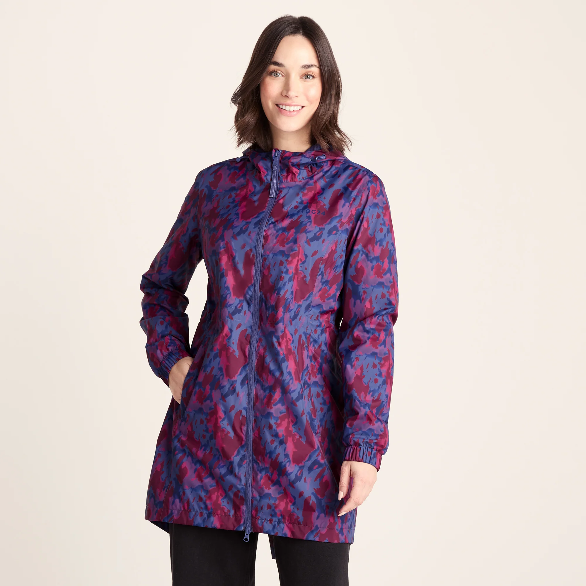 Kilnsey Womens Waterproof Jacket - Oxford Blue Abstract Print - Image 3