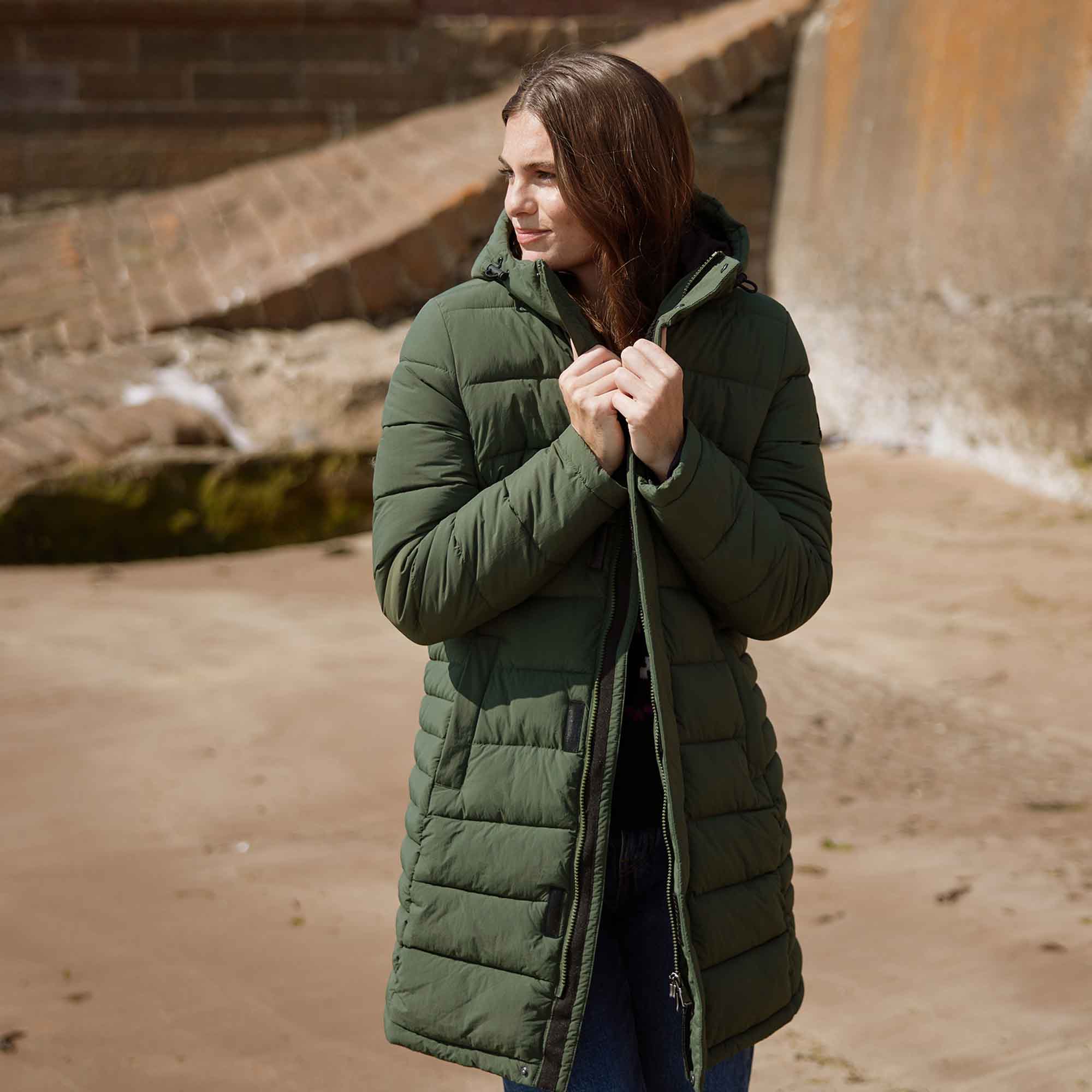 Kirkham Womens Long Shower Resistant Insulated Jacket - Dark Green - Image 9