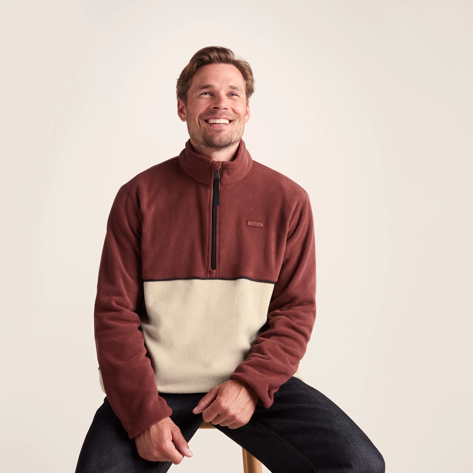 Kirton Mens Relaxed Fit Microfleece Zip Neck - Port/Hazelnut - Image 5