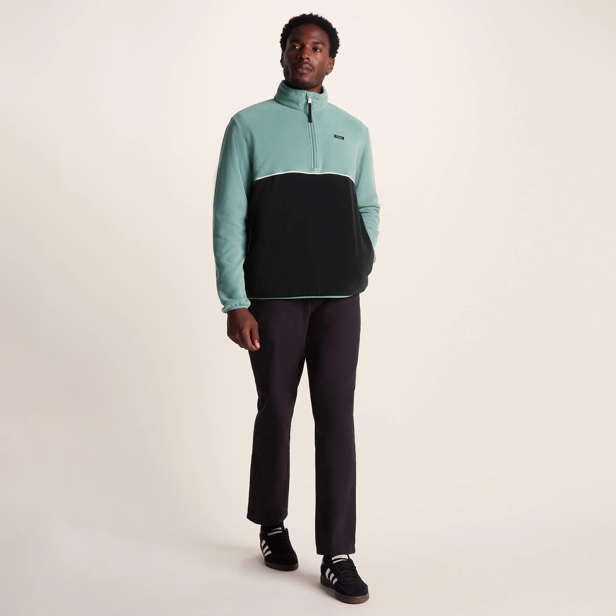 Kirton Mens Relaxed Fit Microfleece Zip Neck - Steel Teal/Black - Image 2