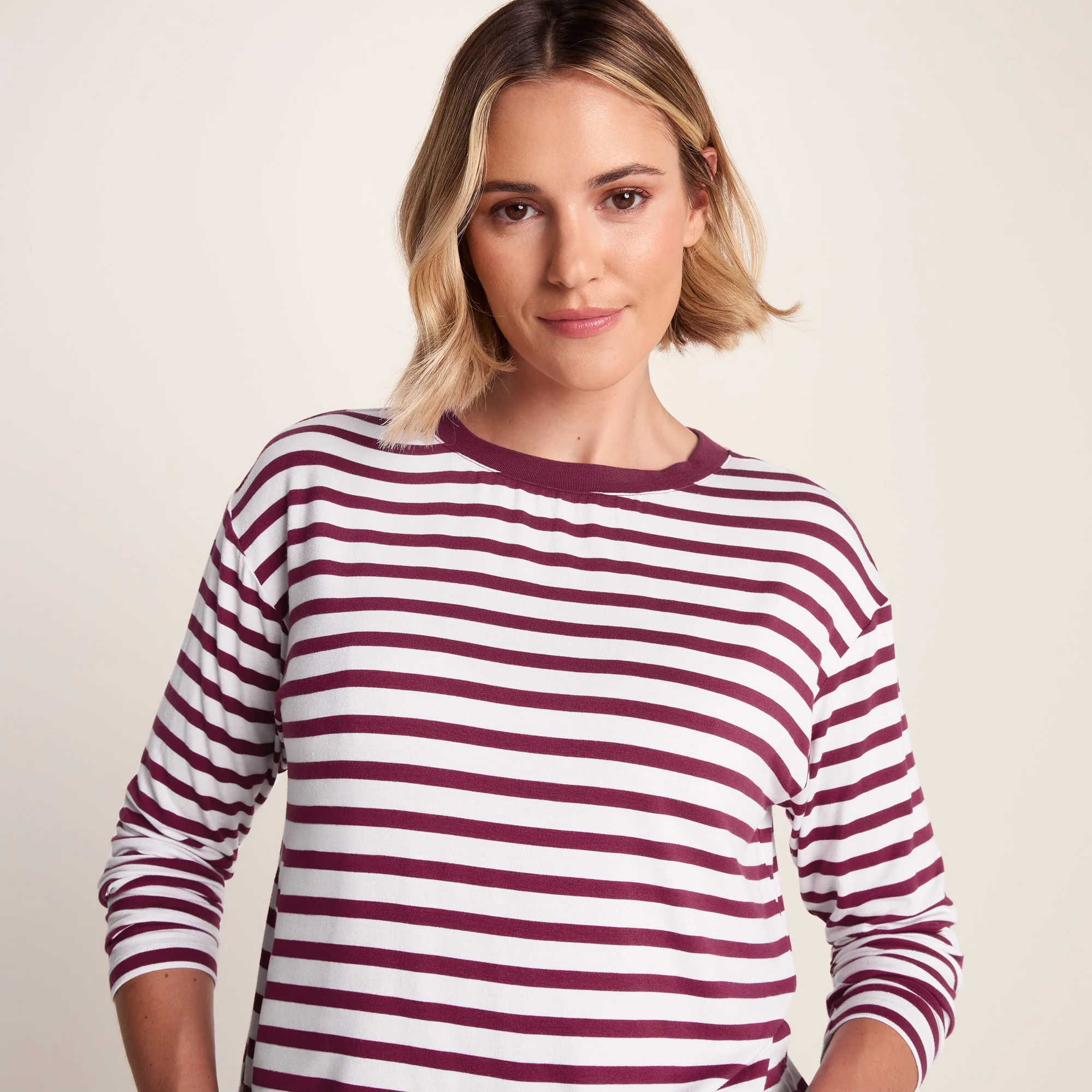 Kitty Womens Long Sleeve Striped T-Shirt - Washed Burgundy Stripe - Image 4