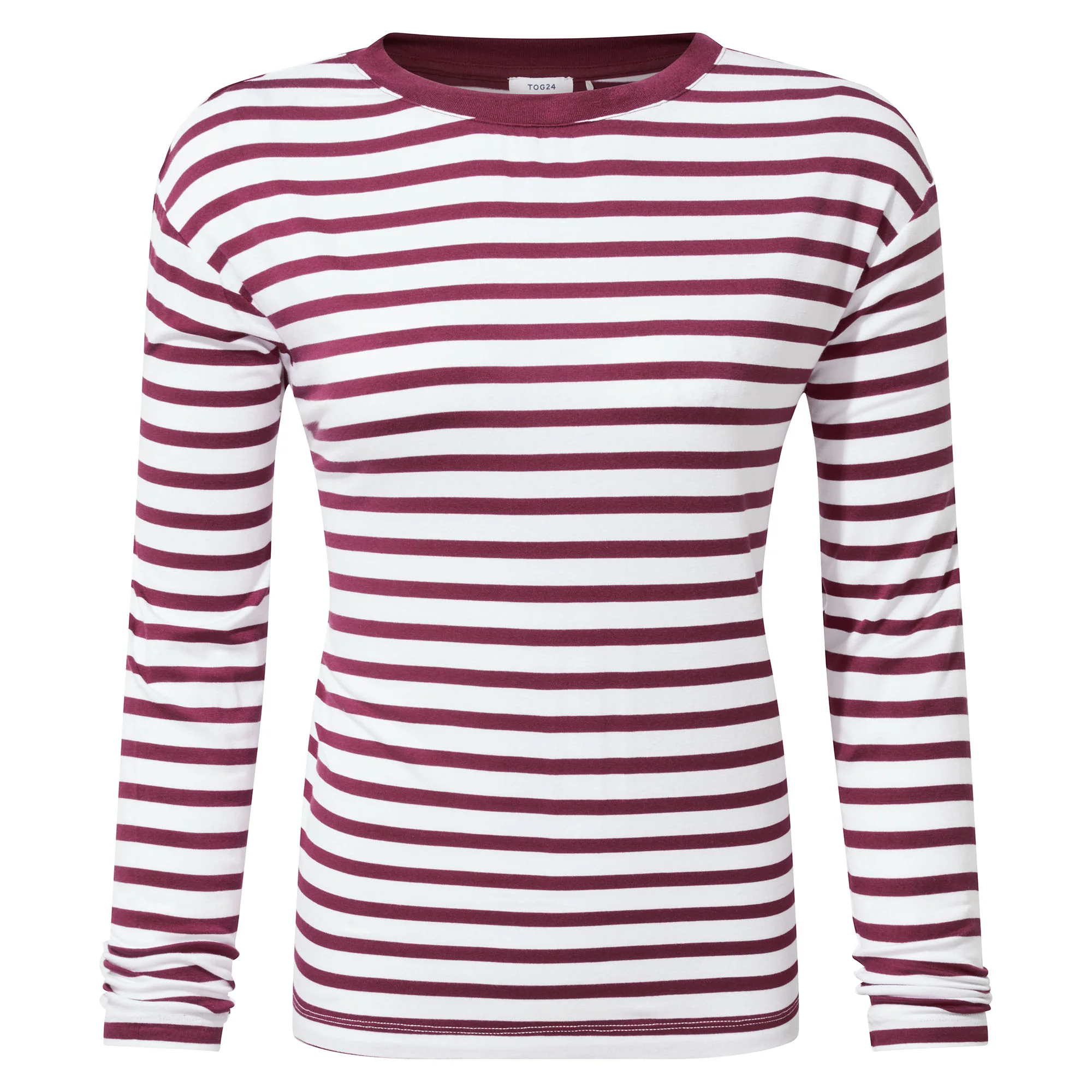Kitty Womens Long Sleeve Striped T-Shirt - Washed Burgundy Stripe - Image 7