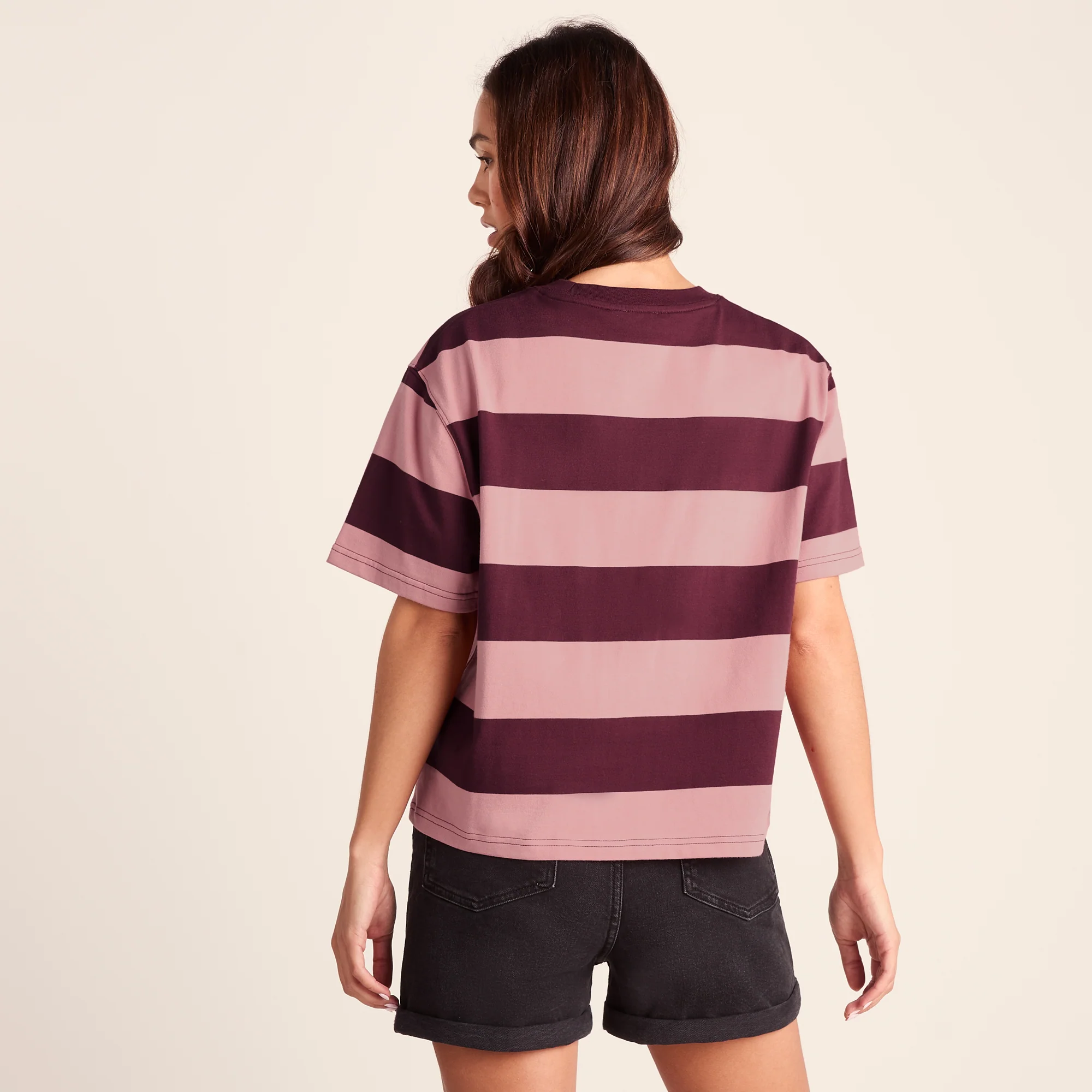 Lani Womens 100% Cotton Supersoft Boxy Fit T-Shirt - Black Raspberry Stripe - Image 3