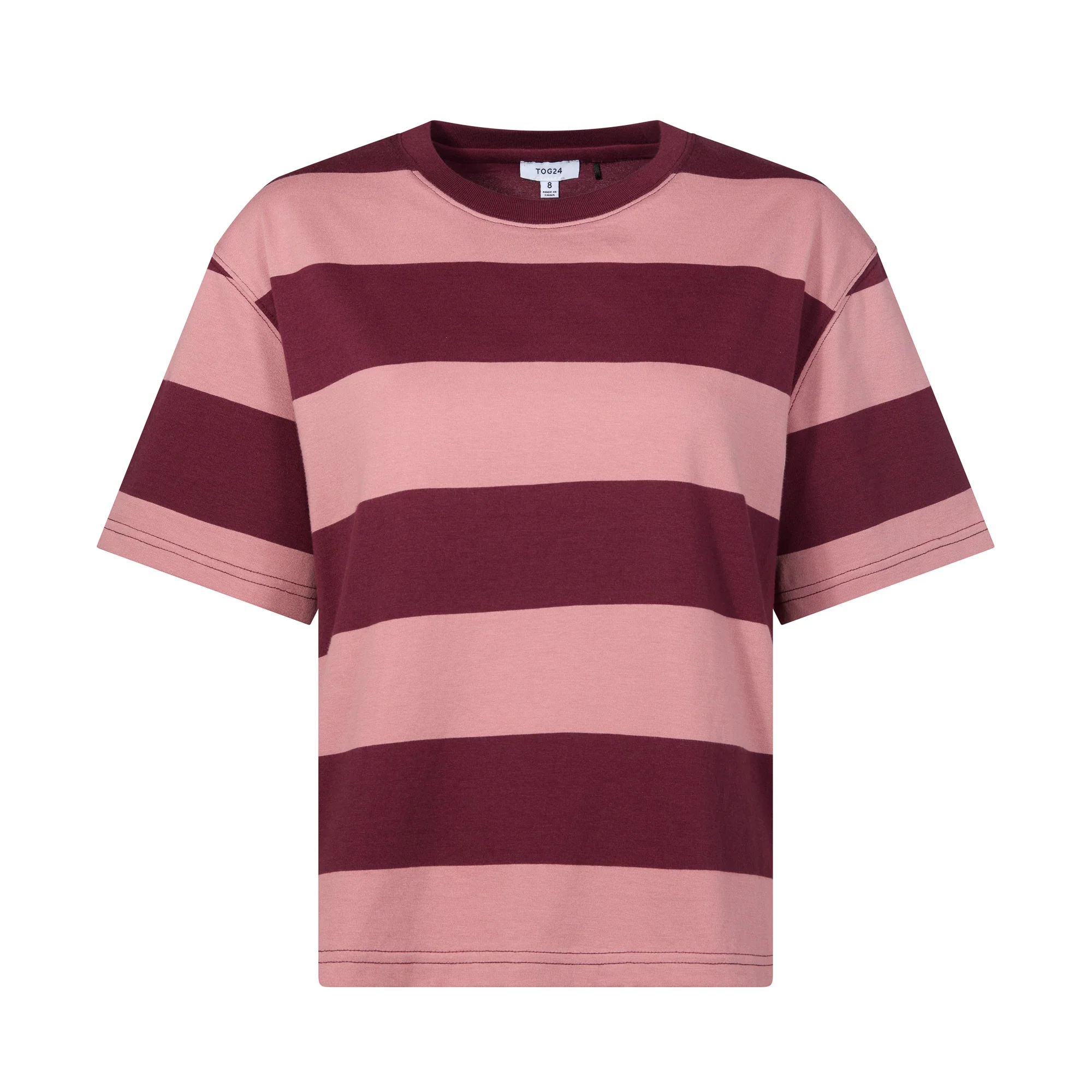 Lani Womens 100% Cotton Supersoft Boxy Fit T-Shirt - Black Raspberry Stripe - Image 6