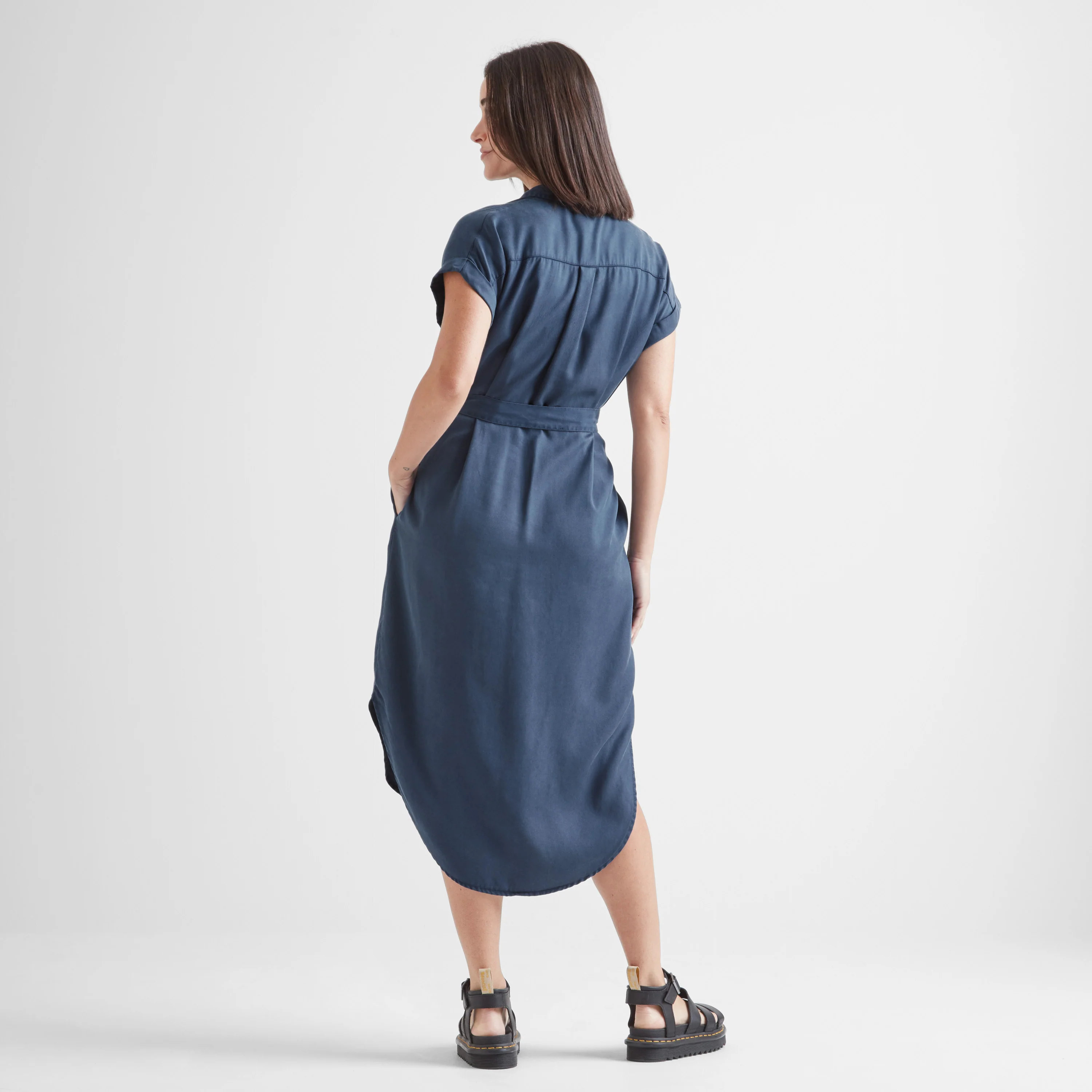 Lenira Womens Relaxed Fit Luxurious Tencel Lyocell Shirt Dress - Dark Denim - Image 3