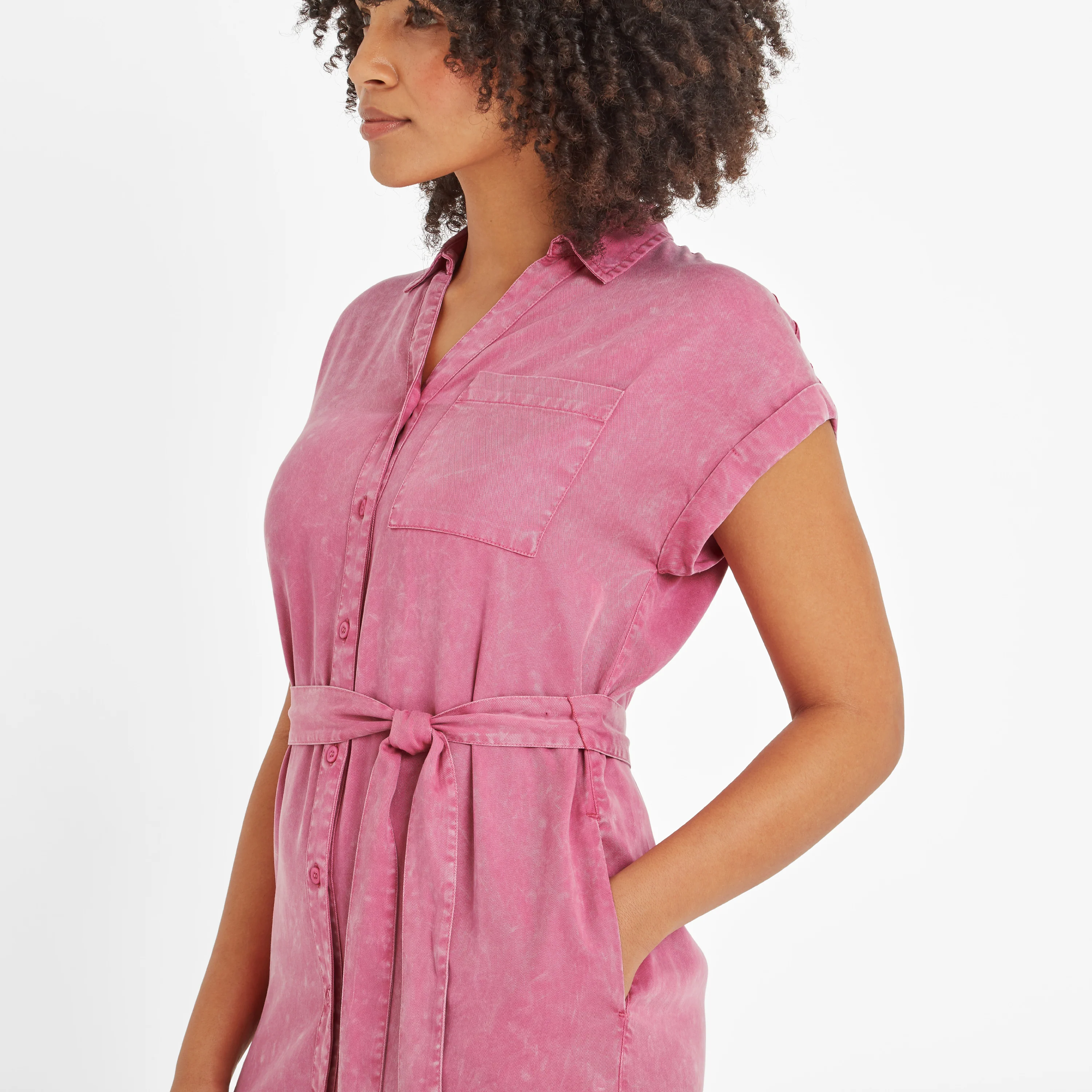 Lenira Womens Relaxed Fit Luxurious Tencel Lyocell Shirt Dress - Rose Quartz - Image 4
