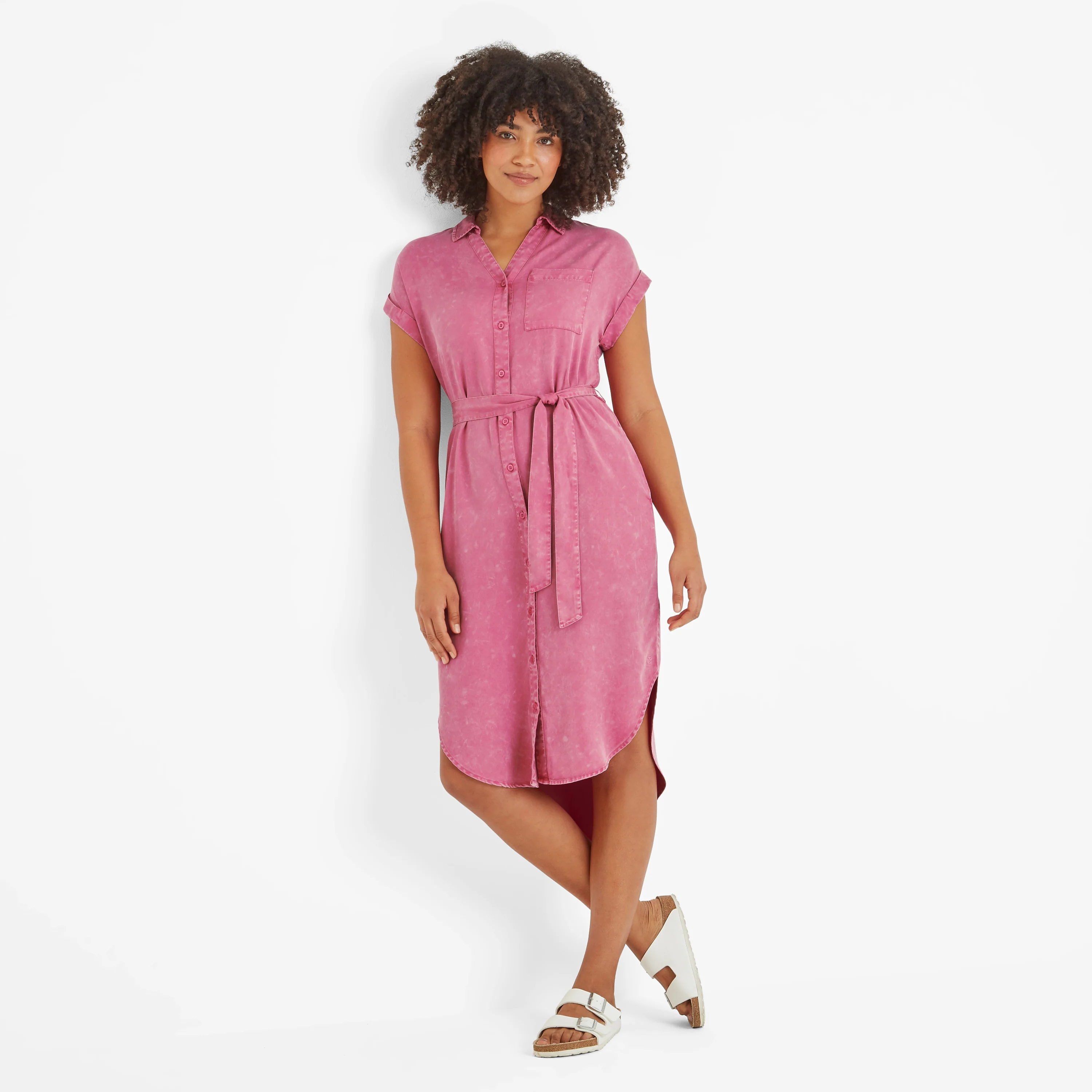 Lenira Womens Relaxed Fit Luxurious Tencel Lyocell Shirt Dress - Rose Quartz - Image 7