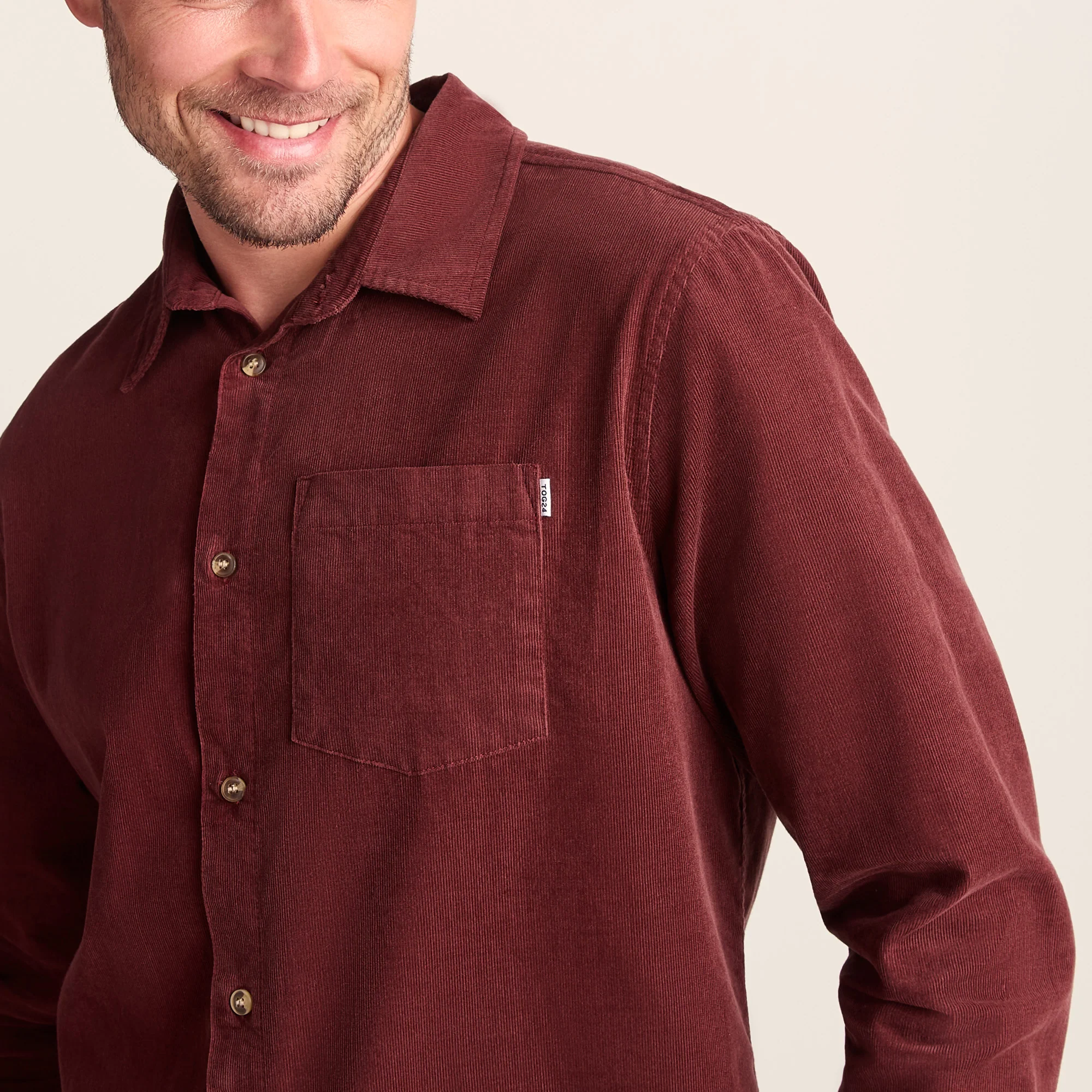 Lenny Mens Long Sleeve Lightweight Corduroy Shirt - Port - Image 2