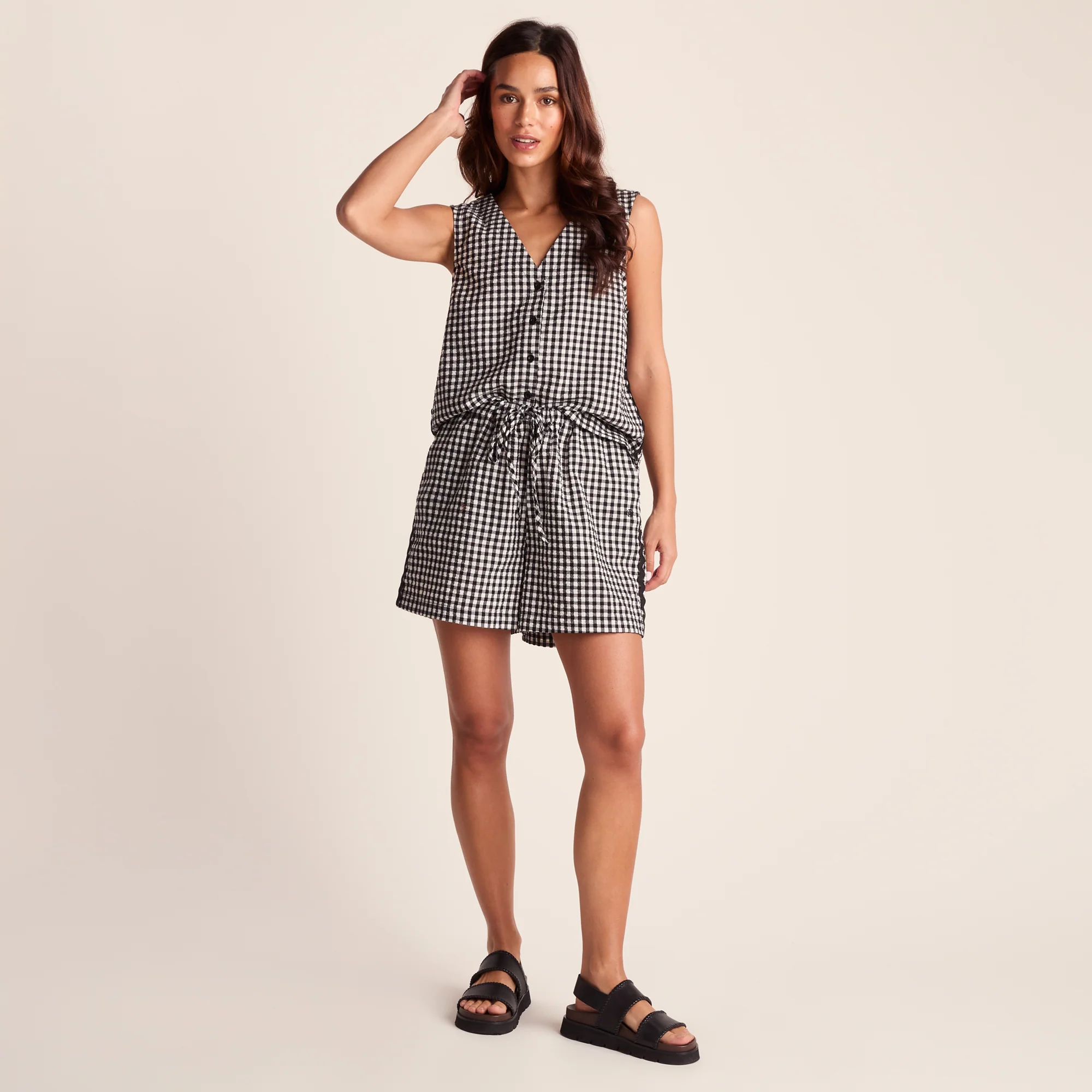 Lila Womens Short Sleeve Gingham Check Shirt - Black Check - Image 2