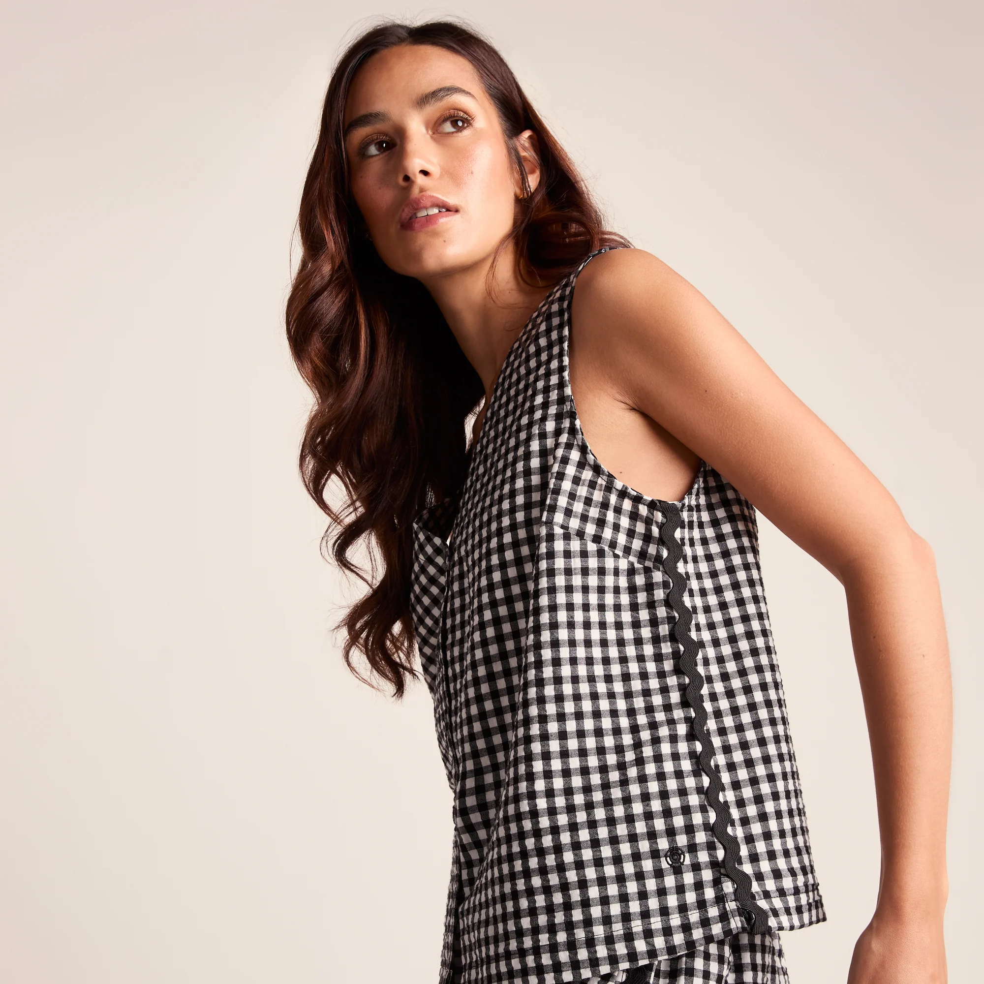 Lila Womens Short Sleeve Gingham Check Shirt - Black Check - Image 5